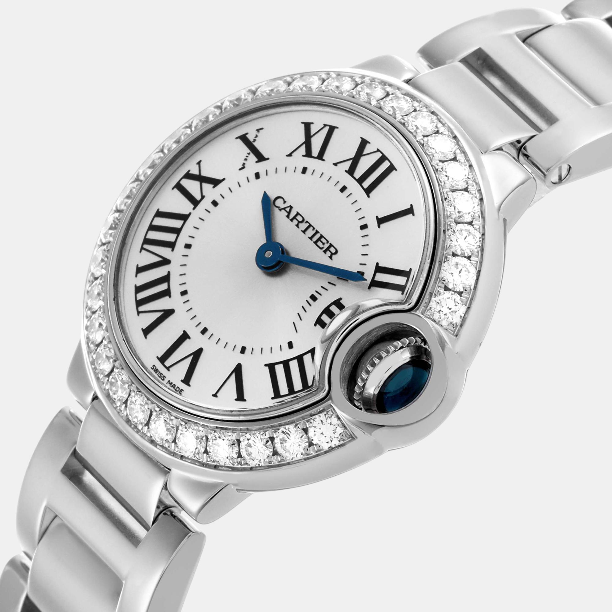 Cartier Ballon Blue Small White Gold Diamond Ladies Watch WE9003Z3 29 Mm