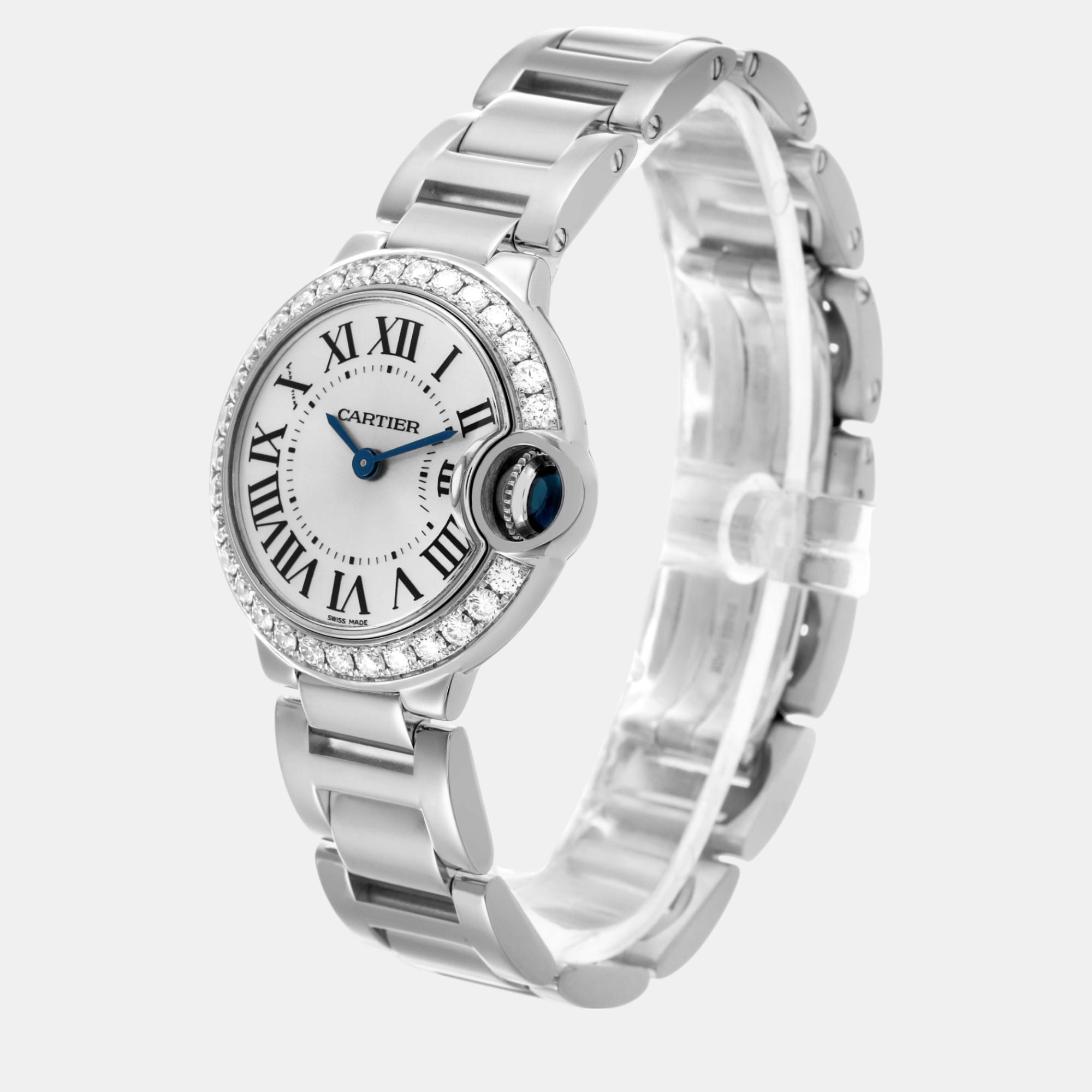 Cartier Ballon Blue Small White Gold Diamond Ladies Watch WE9003Z3 29 Mm