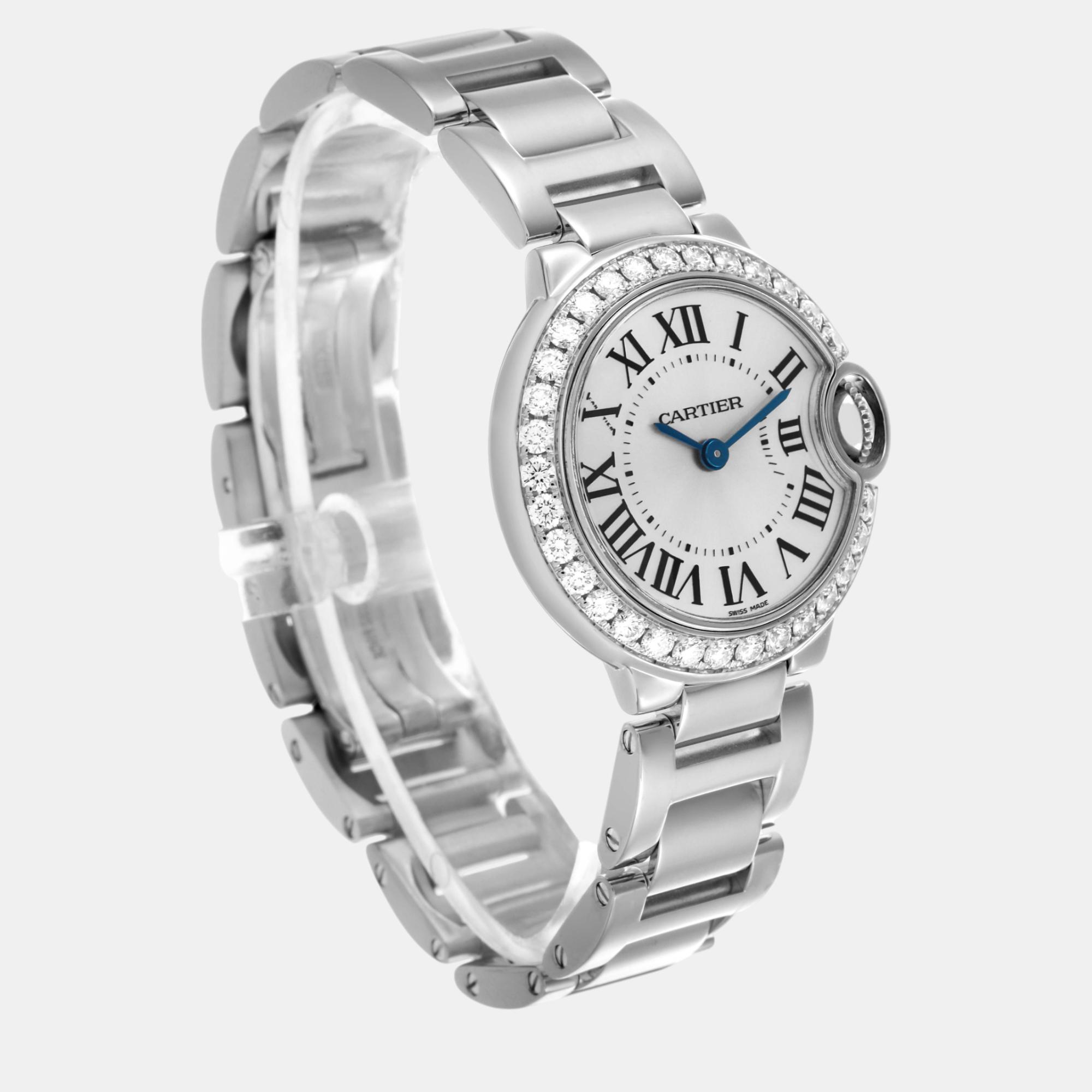 Cartier Ballon Blue Small White Gold Diamond Ladies Watch WE9003Z3 29 Mm