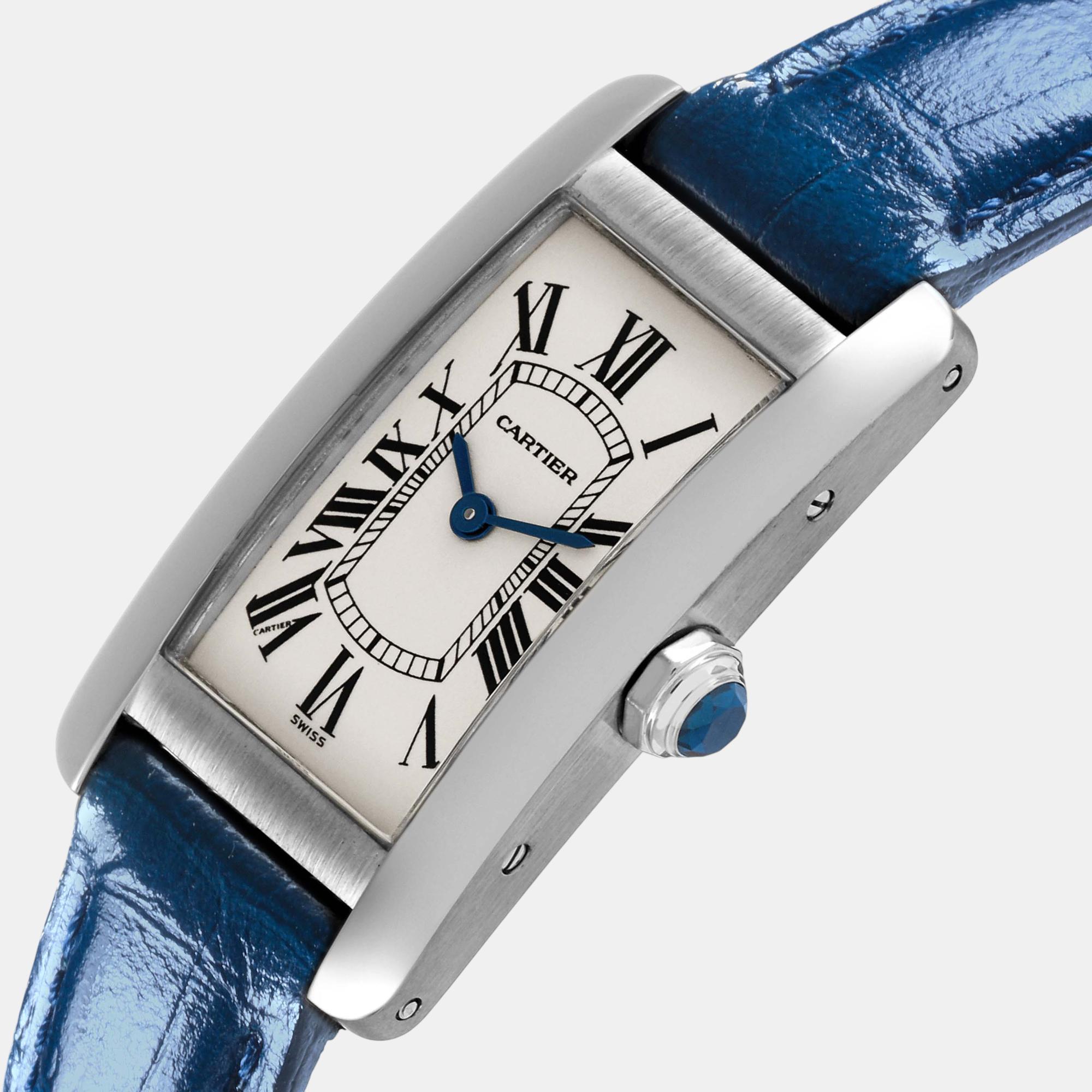 Cartier Tank Americaine White Gold Silver Dial Ladies Watch W2601956 19 X 35 Mm