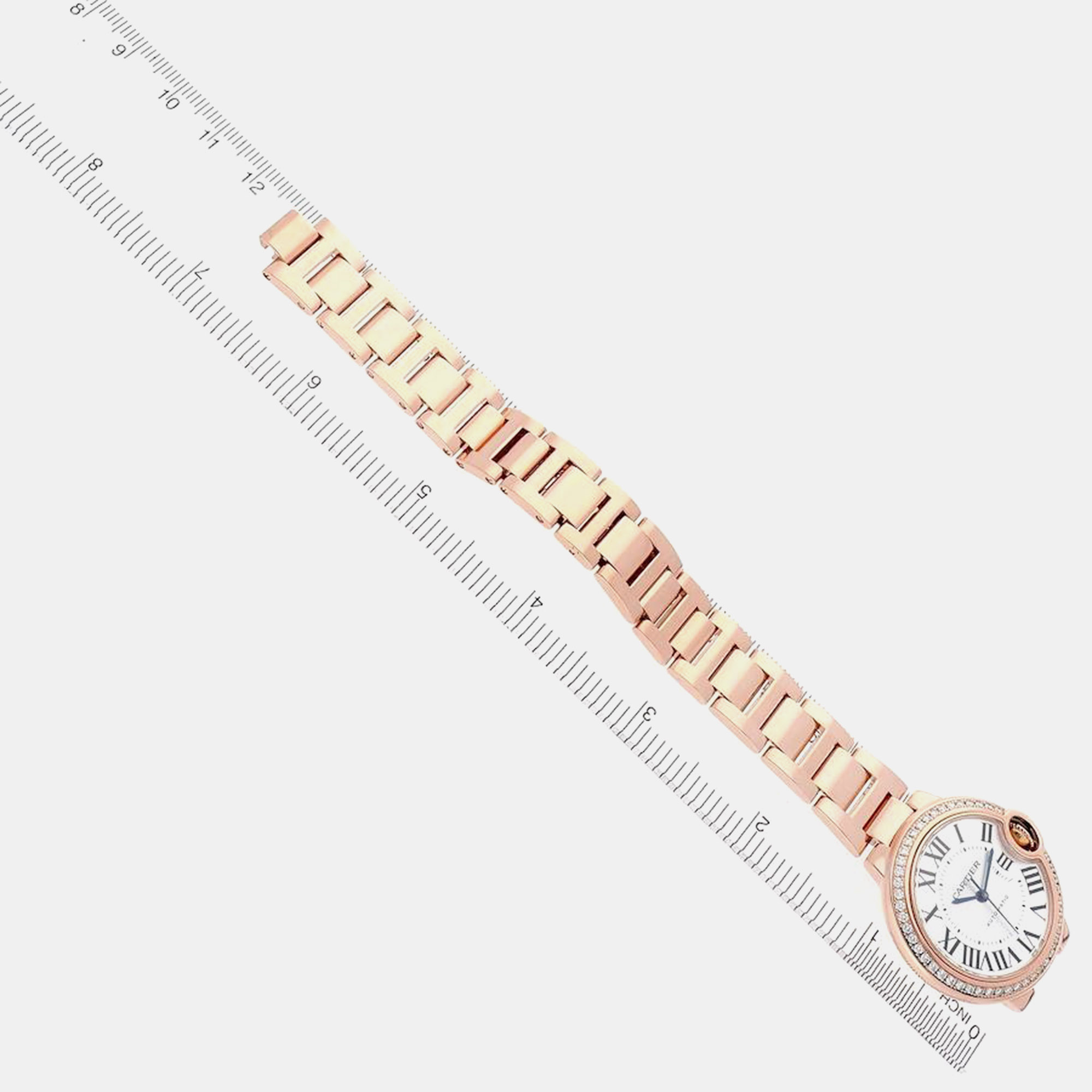 Cartier Ballon Bleu Rose Gold Silver Dial Diamond Ladies Watch 33.0 Mm