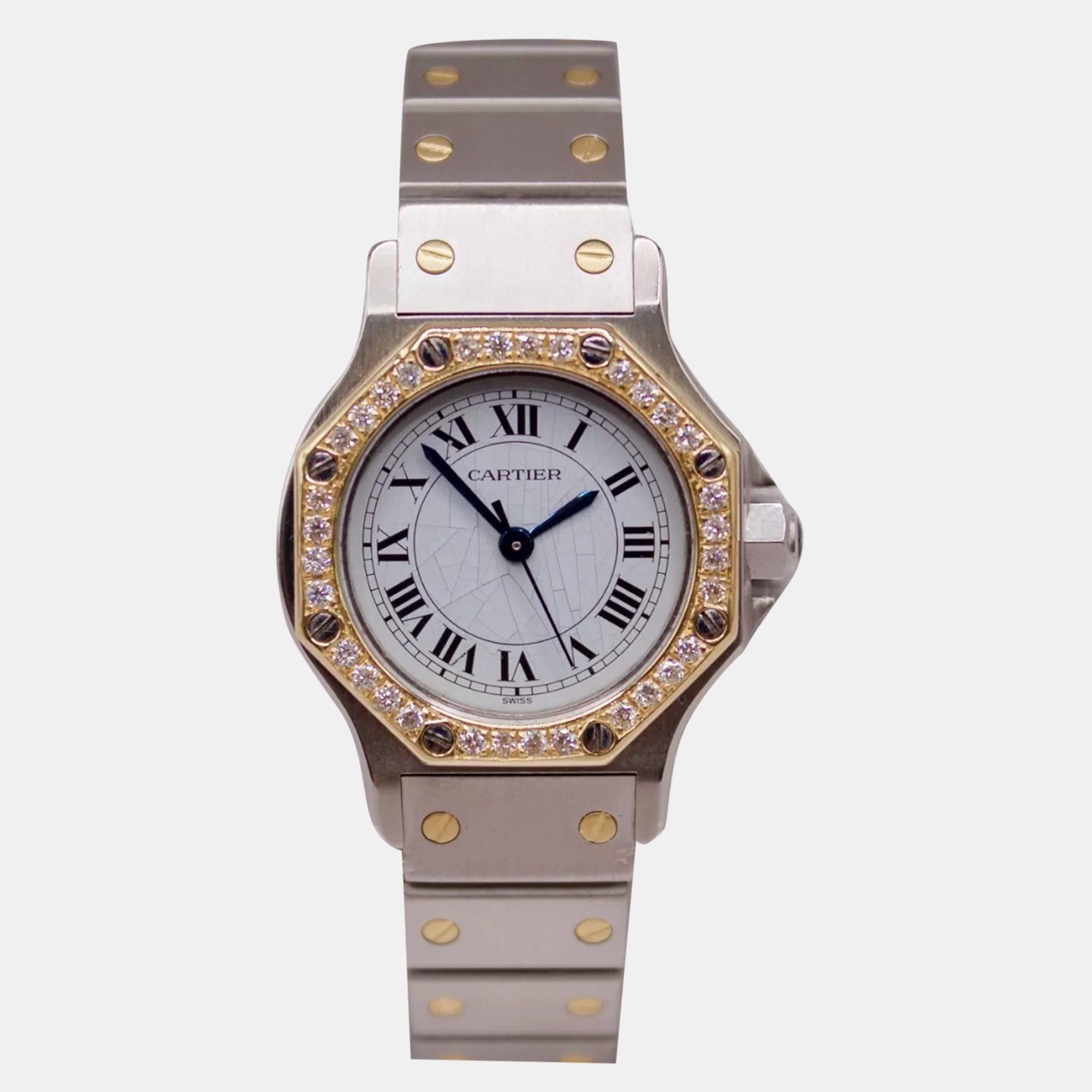Cartier White Customised Diamond 18k Yellow Gold Stainless Steel Santos Octagon Automatic Women's Wristwatch 25 mm
Cartier White Customised Diamond 18k Yellow Gold Stainless Steel Santos Octagon Automatic Women's Wristwatch 25 mm