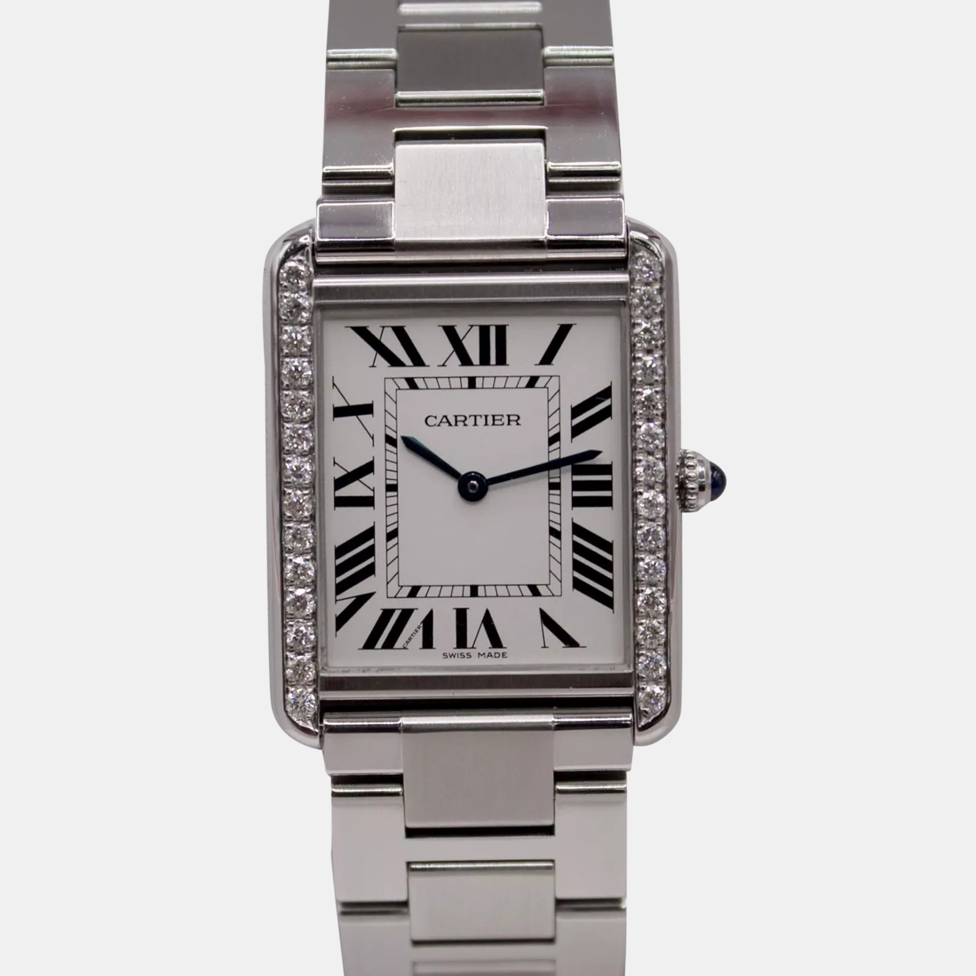 Cartier White Customised 0.75ct Diamond Stainless Steel Tank Solo Quartz Women's Wristwatch 27 mm
Cartier White Customised 0.75ct Diamond Stainless Steel Tank Solo Quartz Women's Wristwatch 27 mm