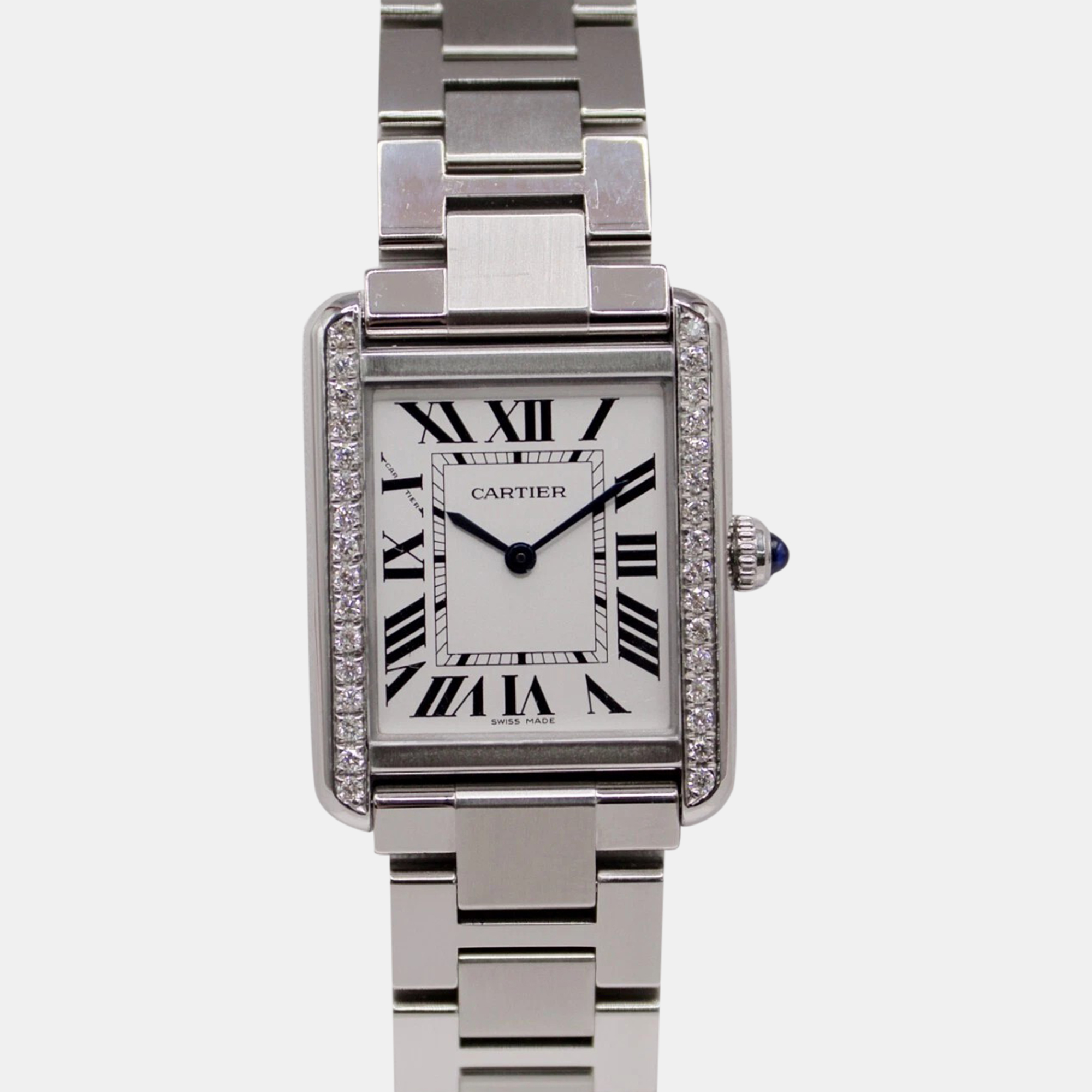 Cartier White Customised 0.50ct Diamond Stainless Steel Tank Solo Quartz Women's Wristwatch 24 mm
Cartier White Customised 0.50ct Diamond Stainless Steel Tank Solo Quartz Women's Wristwatch 24 mm