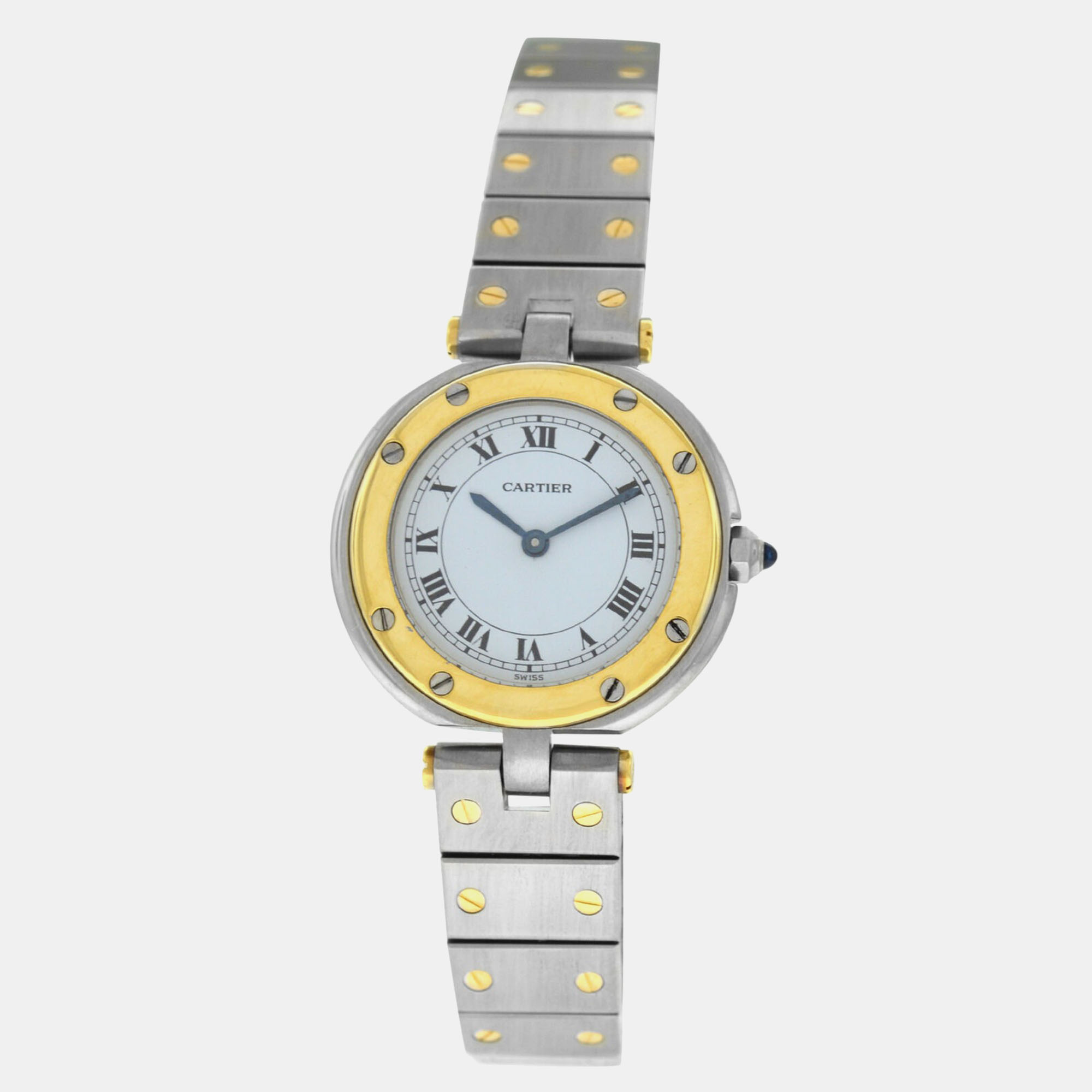 Cartier White 18k Yellow Gold Stainless Steel Santos Ronde 8191 Quartz Women's Wristwatch 27 mm
Cartier White 18k Yellow Gold Stainless Steel Santos Ronde 8191 Quartz Women's Wristwatch 27 mm