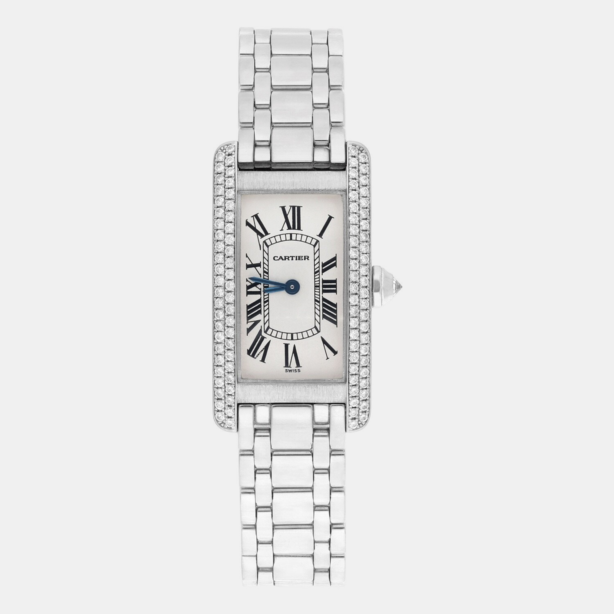 Cartier Tank Americaine WB7018L1 Quartz Silver 18k White Gold Diamond Women's Wristwatch 19 mm
Cartier Tank Americaine WB7018L1 Quartz Silver 18k White Gold Diamond Women's Wristwatch 19 mm
