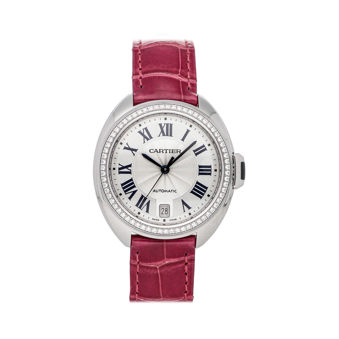 Cartier Silver Diamonds 18K White Gold Cle De Cartier WJCL0014 Women's Wristwatch 35 MM