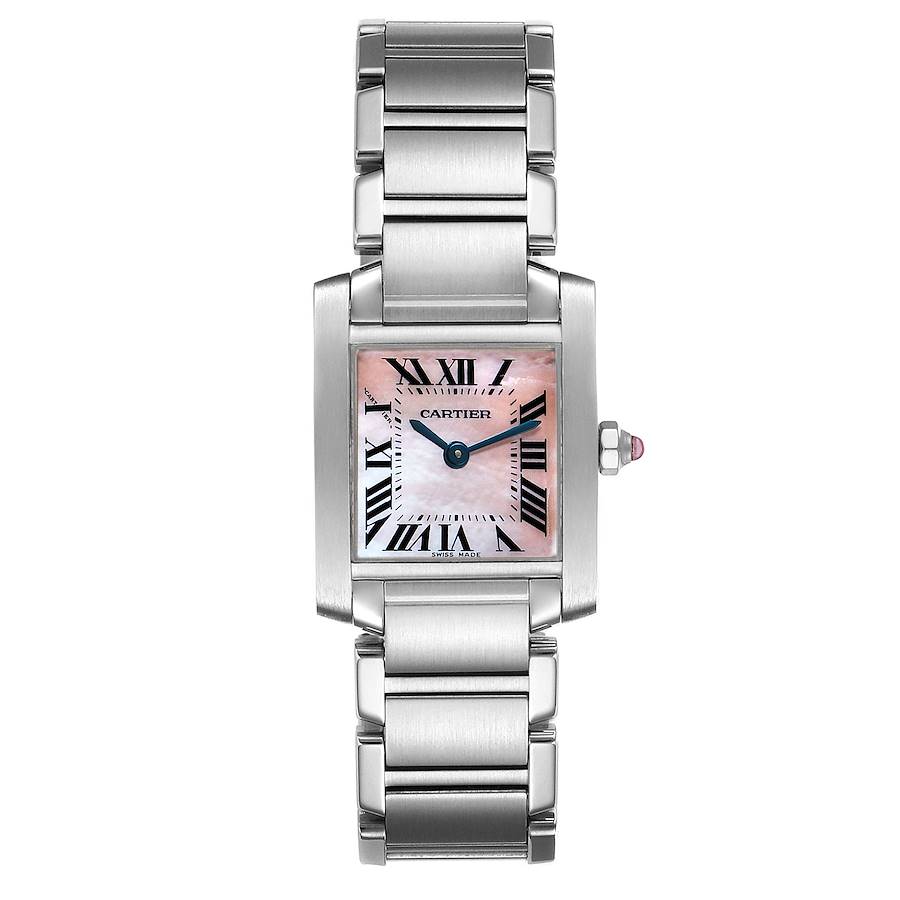 Cartier Pink MOP Stainless Steel Tank Francaise W51028Q3 Quartz Women's Wristwatch 20 MM