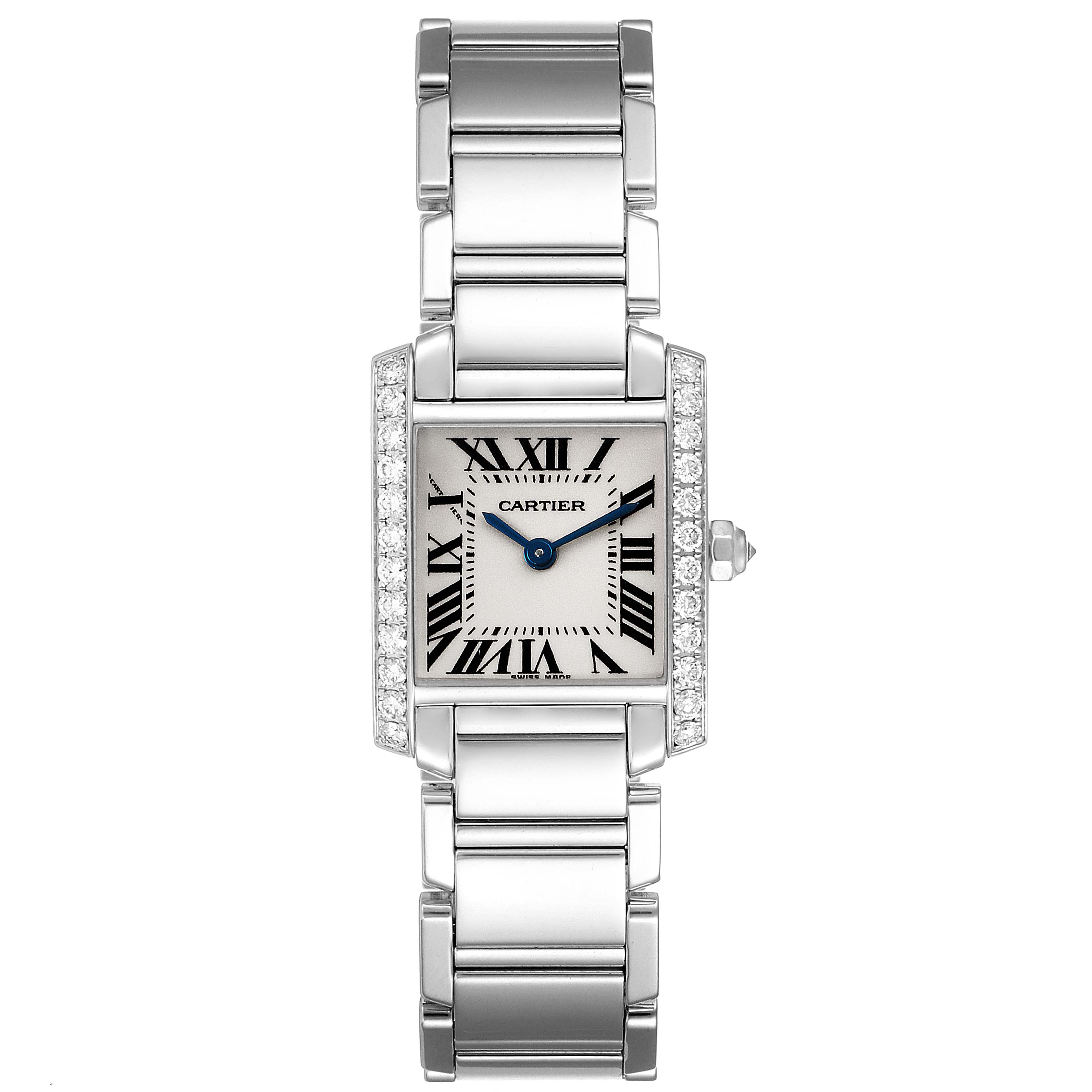 Cartier White Diamonds 18K White Gold Tank Francaise WE1002S3 Women's Wristwatch 20 x 25 MM