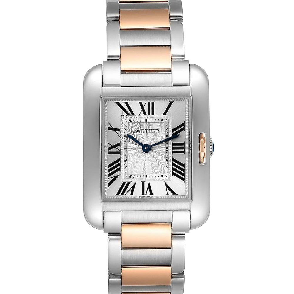Cartier Silver 18K Rose Gold And Stainless Steel Tank Anglaise W5310043 Women's Wristwatch 34 x 26 MM