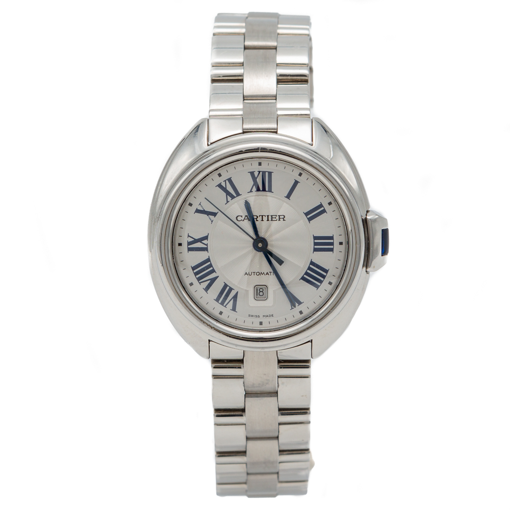 Cartier Silver Cle De Cartier Steel Automatic Ladies Wristwatch 31 MM