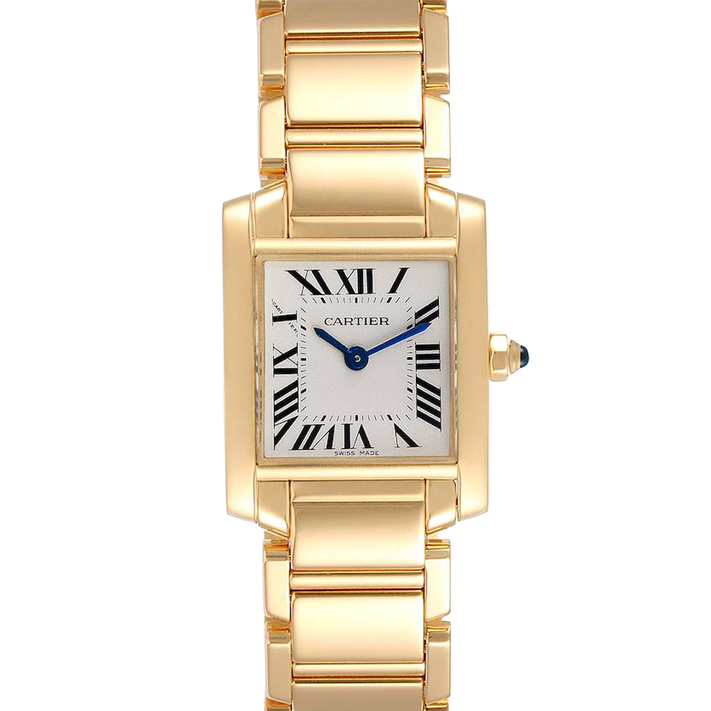 Cartier Silver 18k Yellow Gold Tank Francaise W50002N2 Quartz Women's Wristwatch 20 x 25 MM