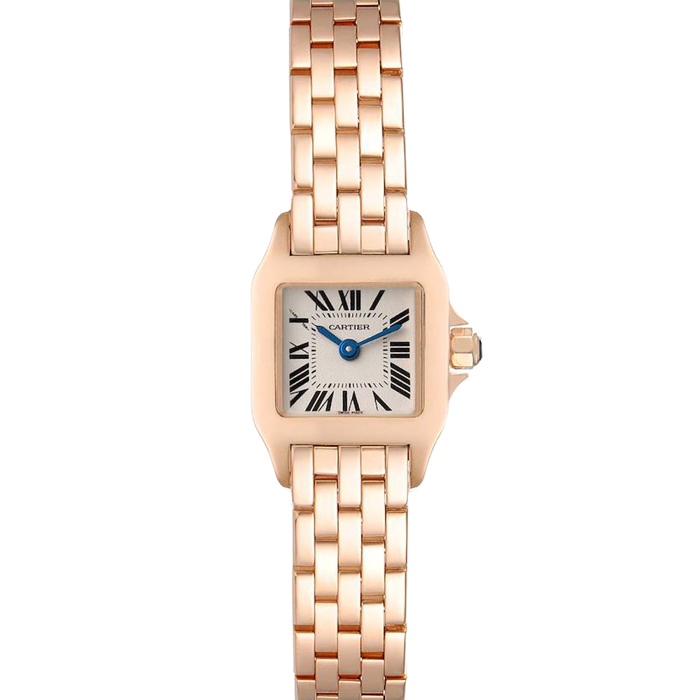 Cartier Silver 18K Rose Gold Santos Demoiselle W25077X9 Women's Wristwatch 17 x 24 MM