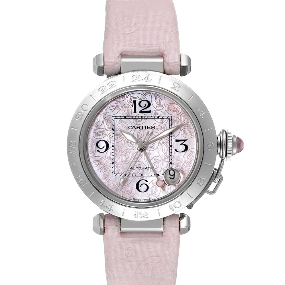 Cartier Pink Stainless Steel Pasha GMT W3107099 Women's Wristwatch 35 MM