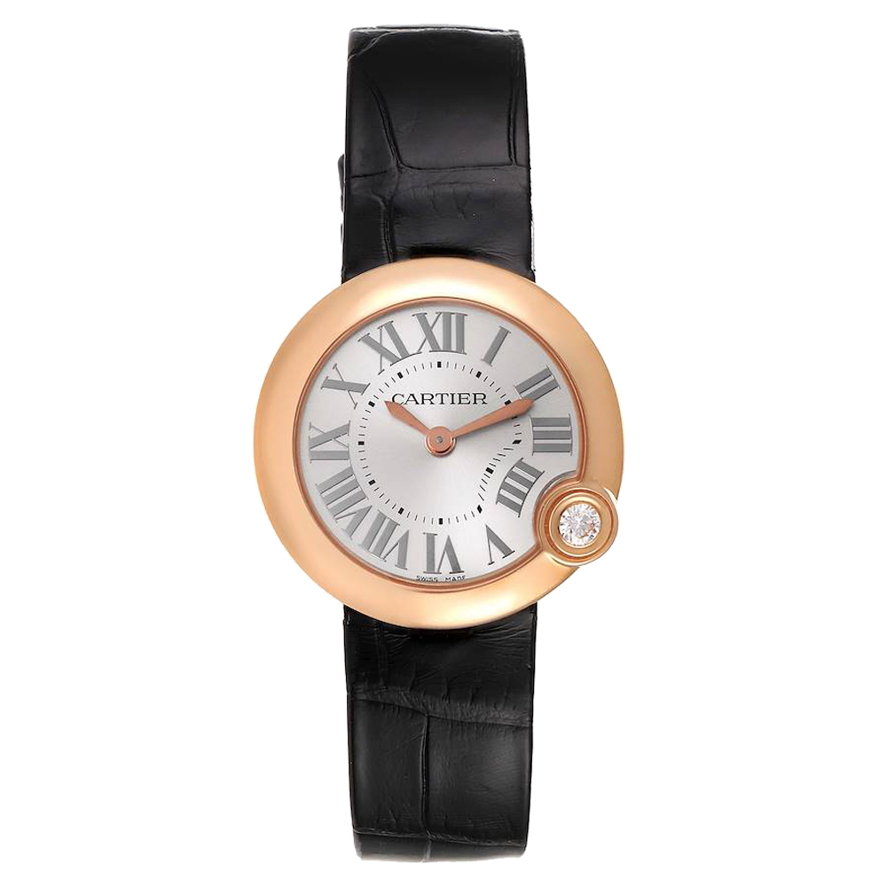 Cartier Silver Diamonds 18K Rose Gold Ballon Blanc WGBL0003 Women's Wristwatch 30 MM