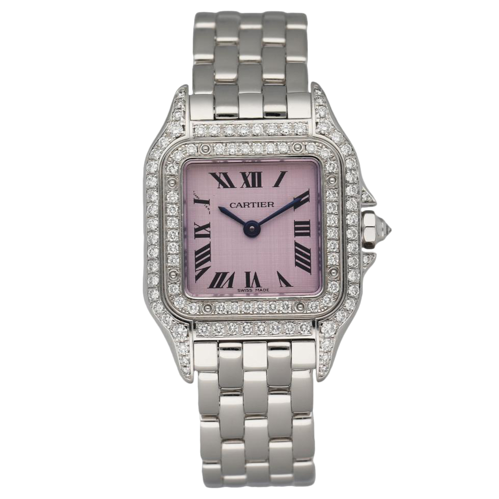 Cartier Pink Diamonds 18K White Gold Panthere 1660 Women's Wristwatch 22 MM