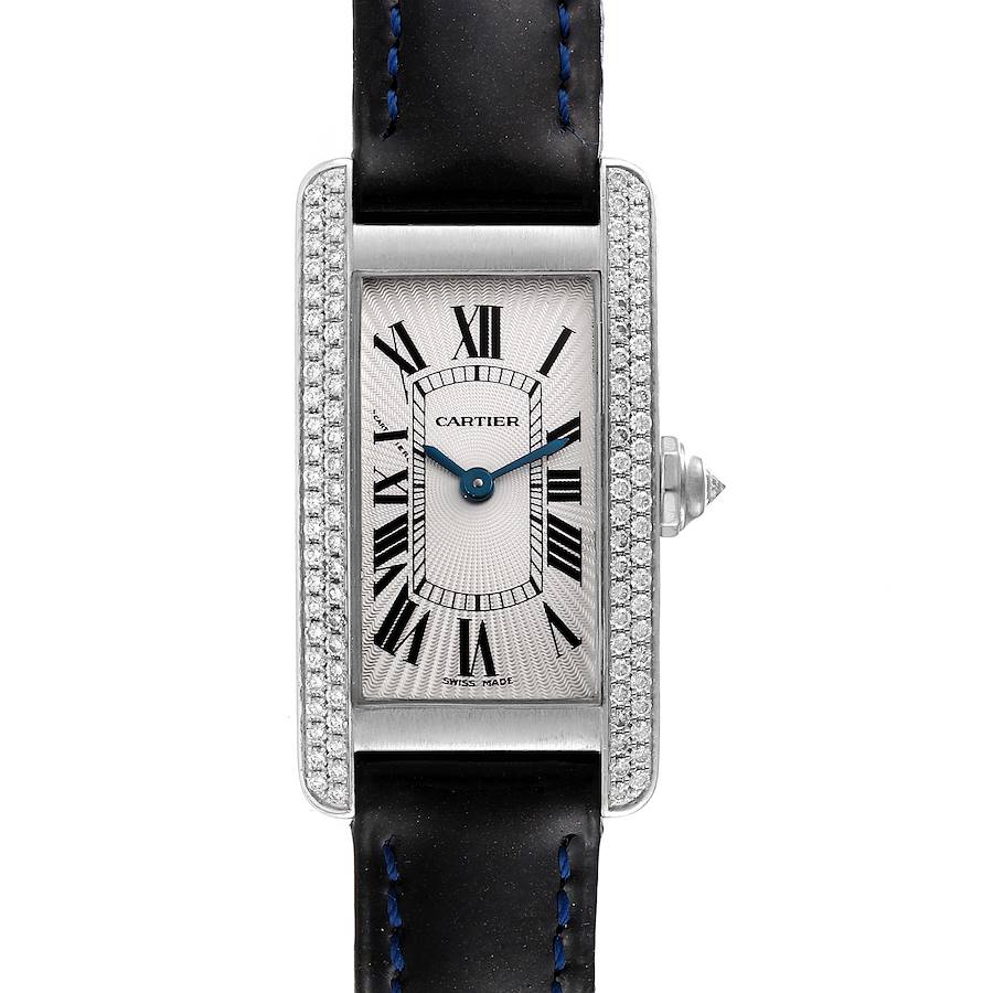Cartier Silver Diamonds 18K White Gold Tank Americaine WB701851 Women's Wristwatch 19 Mm