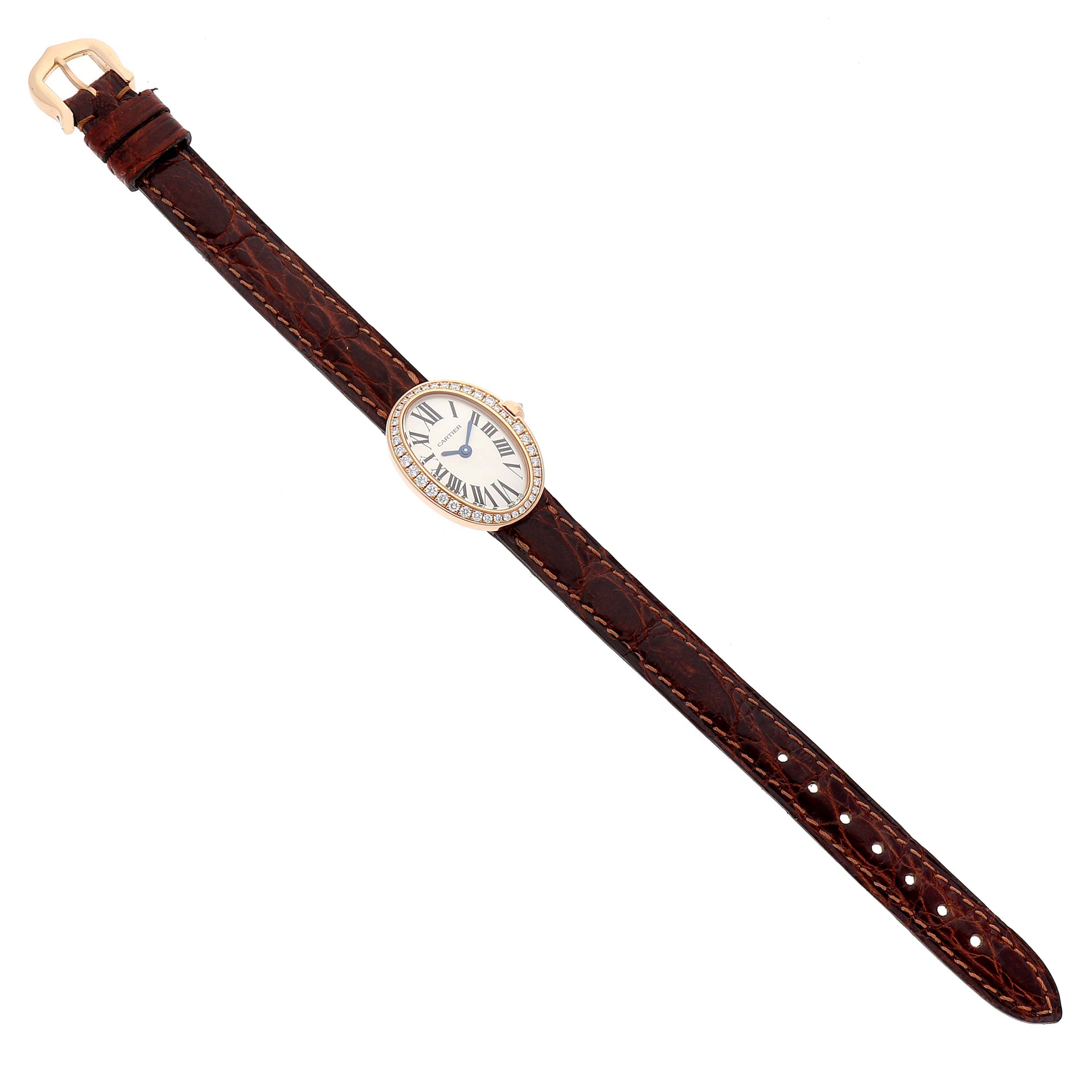 Cartier Silver Diamonds 18K Rose Gold Baignoire WB520028 Women's Wristwatch 20 Mm