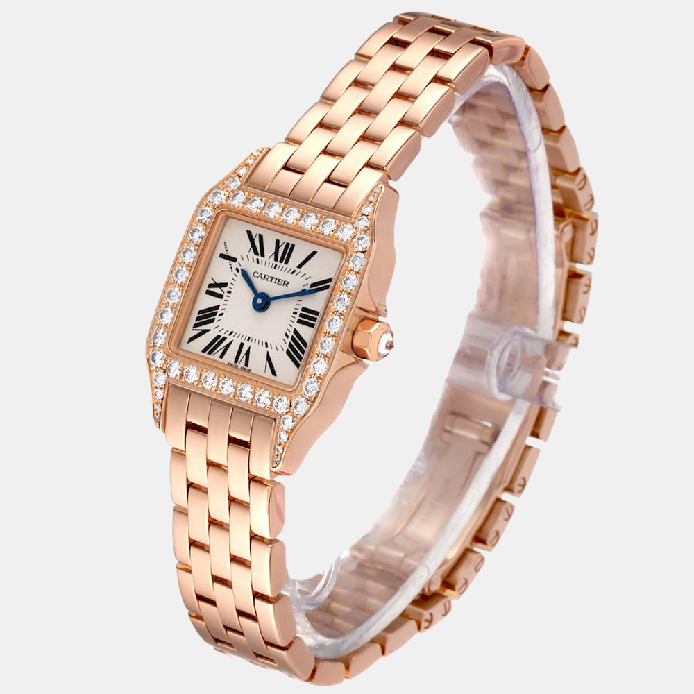 Cartier Silver 18K Rose Gold Santos Demoiselle 2794 Quartz Women's Wristwatch 20 Mm