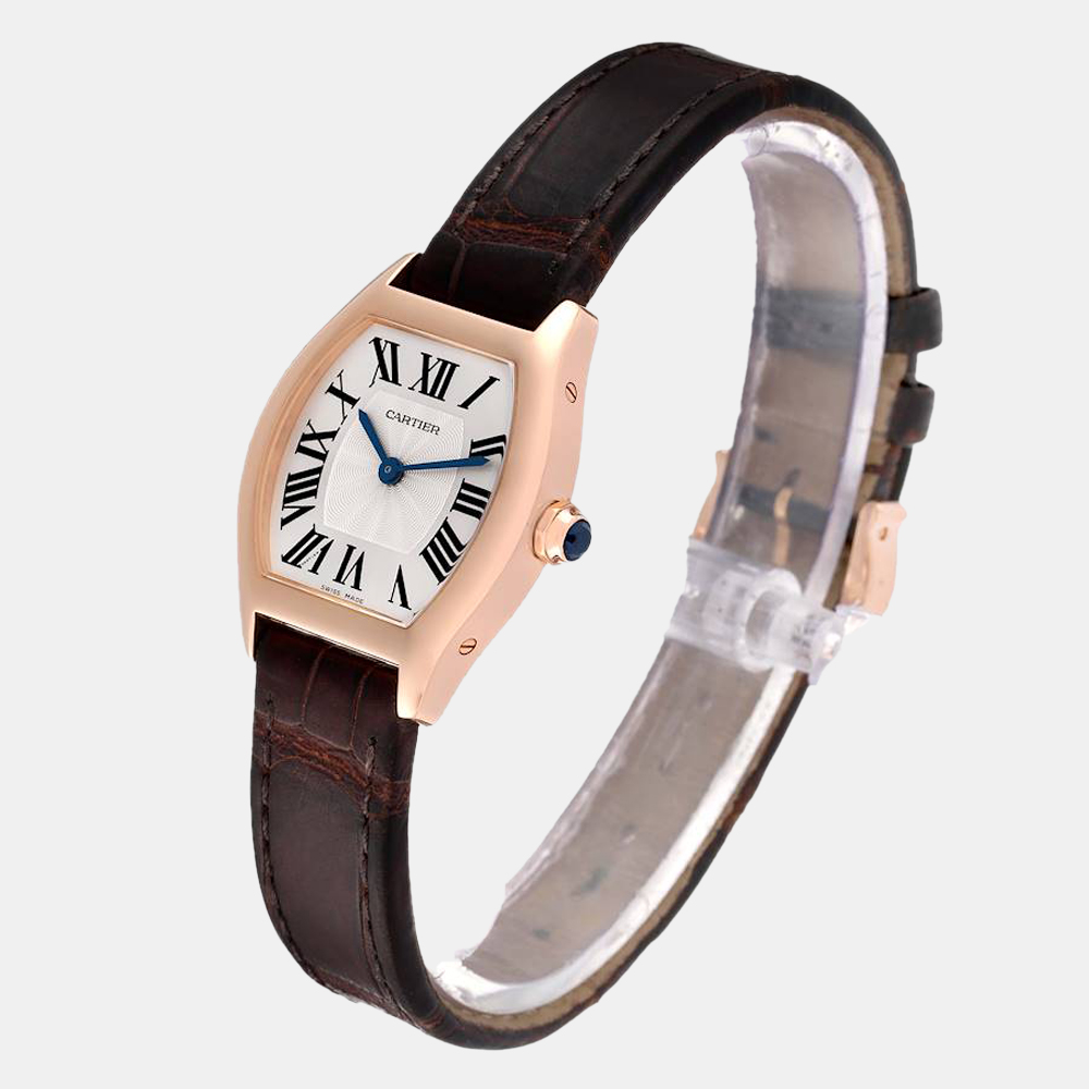 Cartier Silver 18k Rose Gold Tortue W1556360 Manual Winding Women's Wristwatch 24 Mm