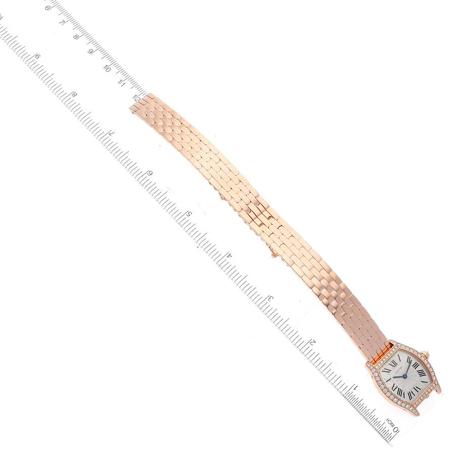 Cartier Silver Diamond 18k Rose Gold Tortue WA501010 Manual Winding Women's Wristwatch 24 Mm