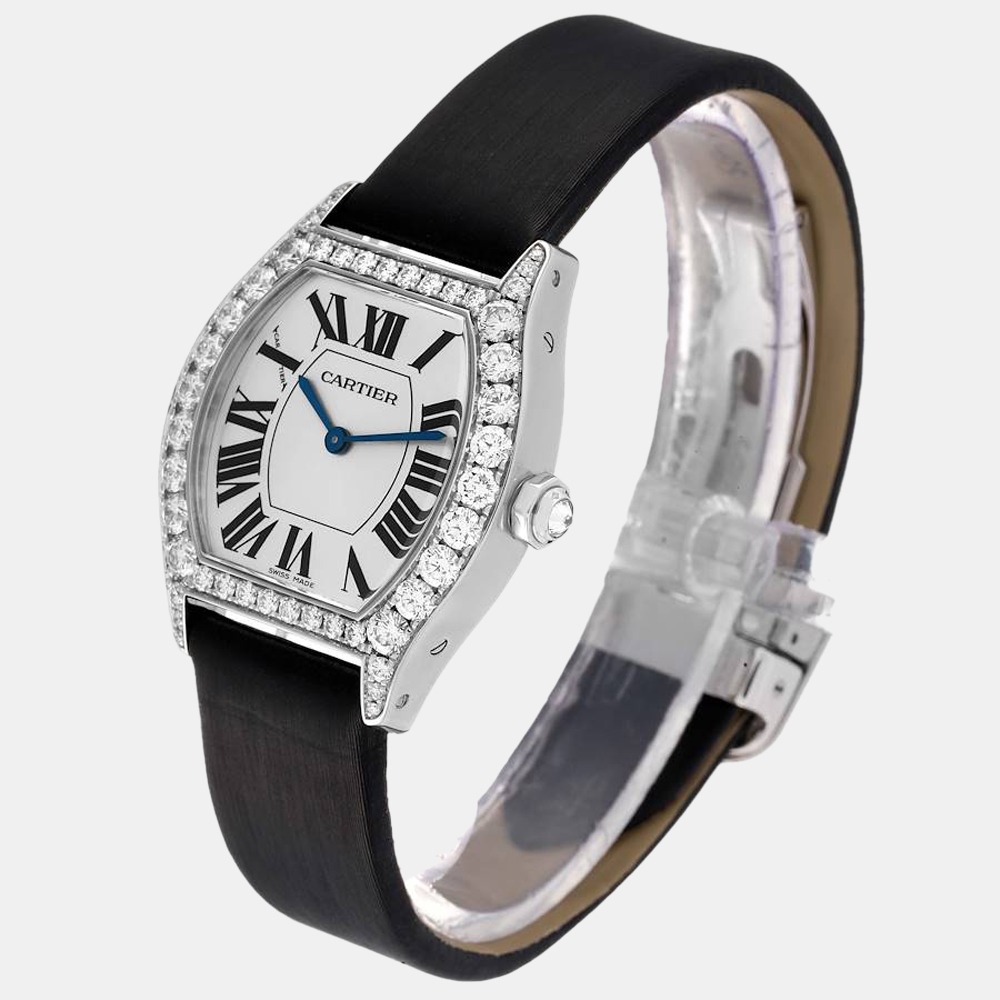 Cartier Silver 18K White Gold Tortue WA507231 Manual Winding Women's Wristwatch 28 Mm