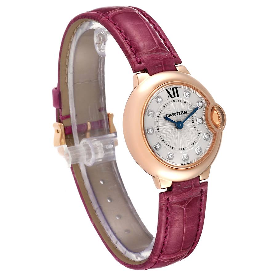 Cartier Silver Diamond 18k Rose Gold Ballon Bleu WE902050 Quartz Women's Wristwatch 28 Mm