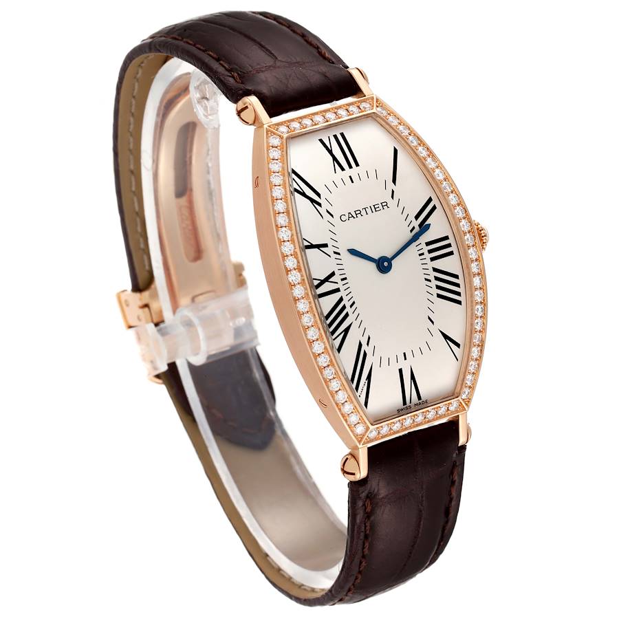 Cartier Silver Diamond 18k Rose Gold Tonneau 2849 Manual Winding Women's Wristwatch 26 Mm