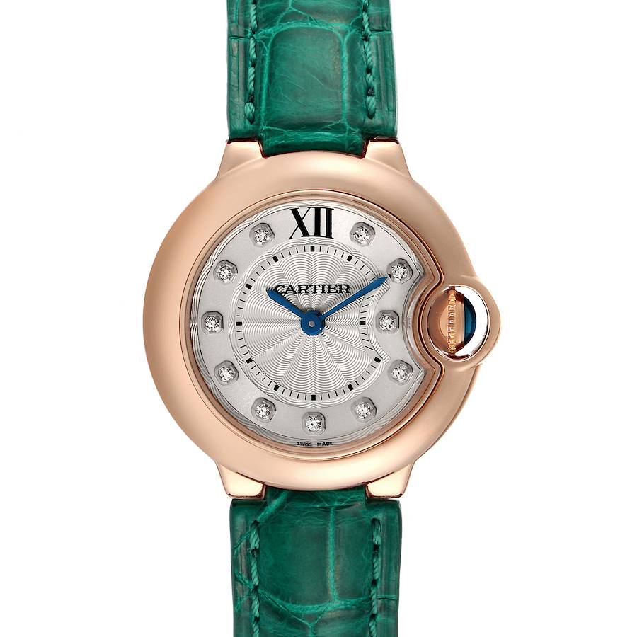 Cartier Silver Diamond 18k Rose Gold  Ballon Bleu WE902050 Quartz Women's Wristwatch 28 Mm