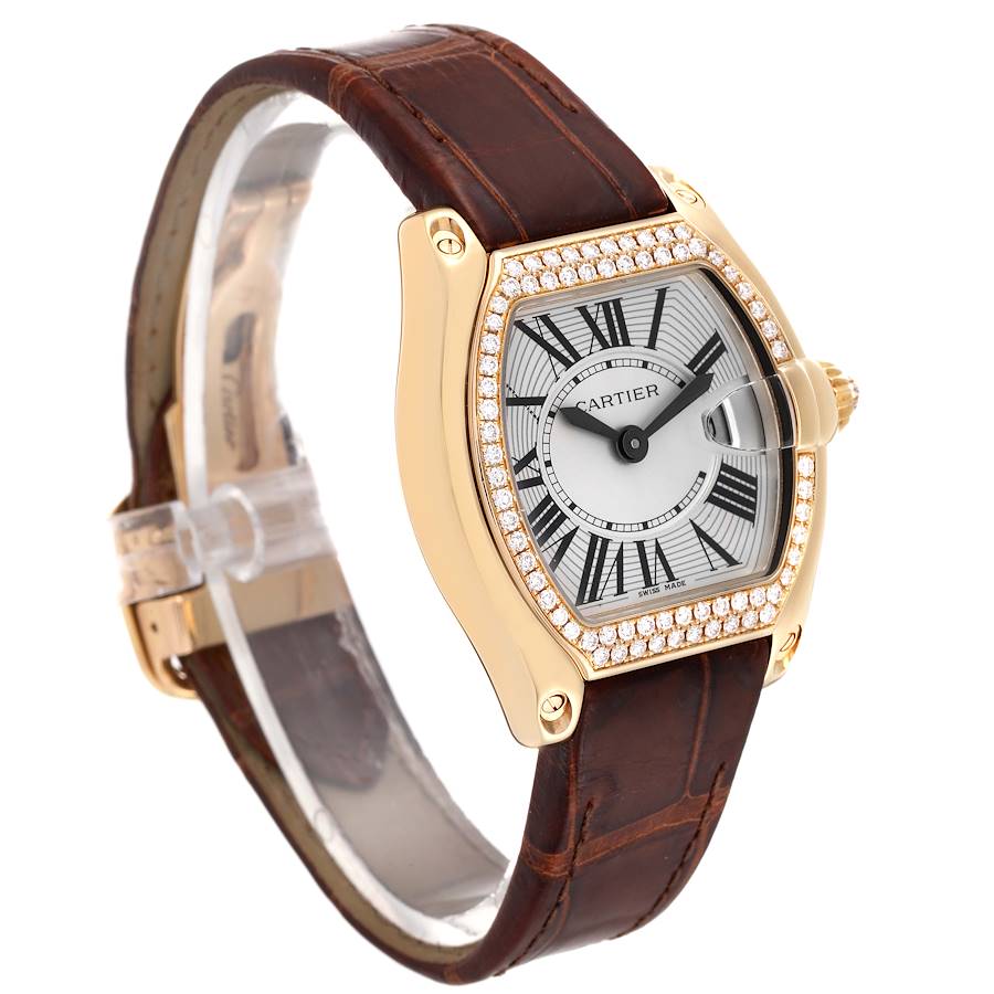 Cartier Silver Diamond 18k Yellow Gold Roadster WE500160 Quartz Women's Wristwatch 37 Mm