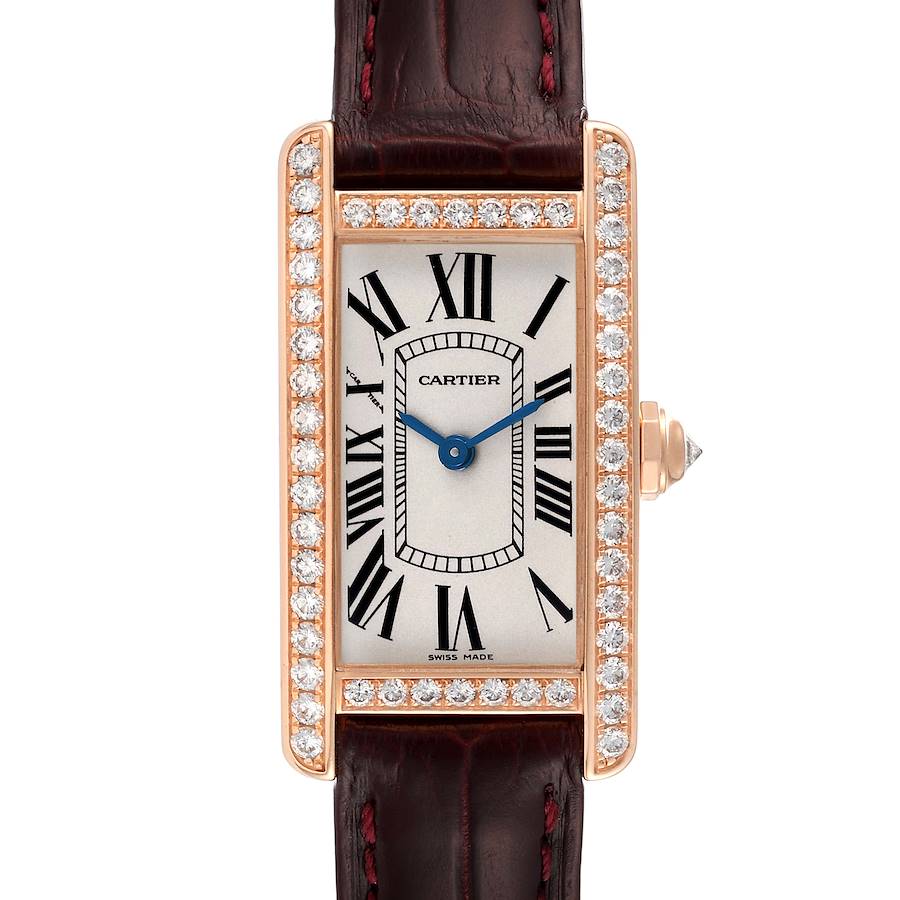 Cartier Silver 18k Rose Gold Tank Americaine WJTA0002 Quartz Women's Wristwatch 19 Mm