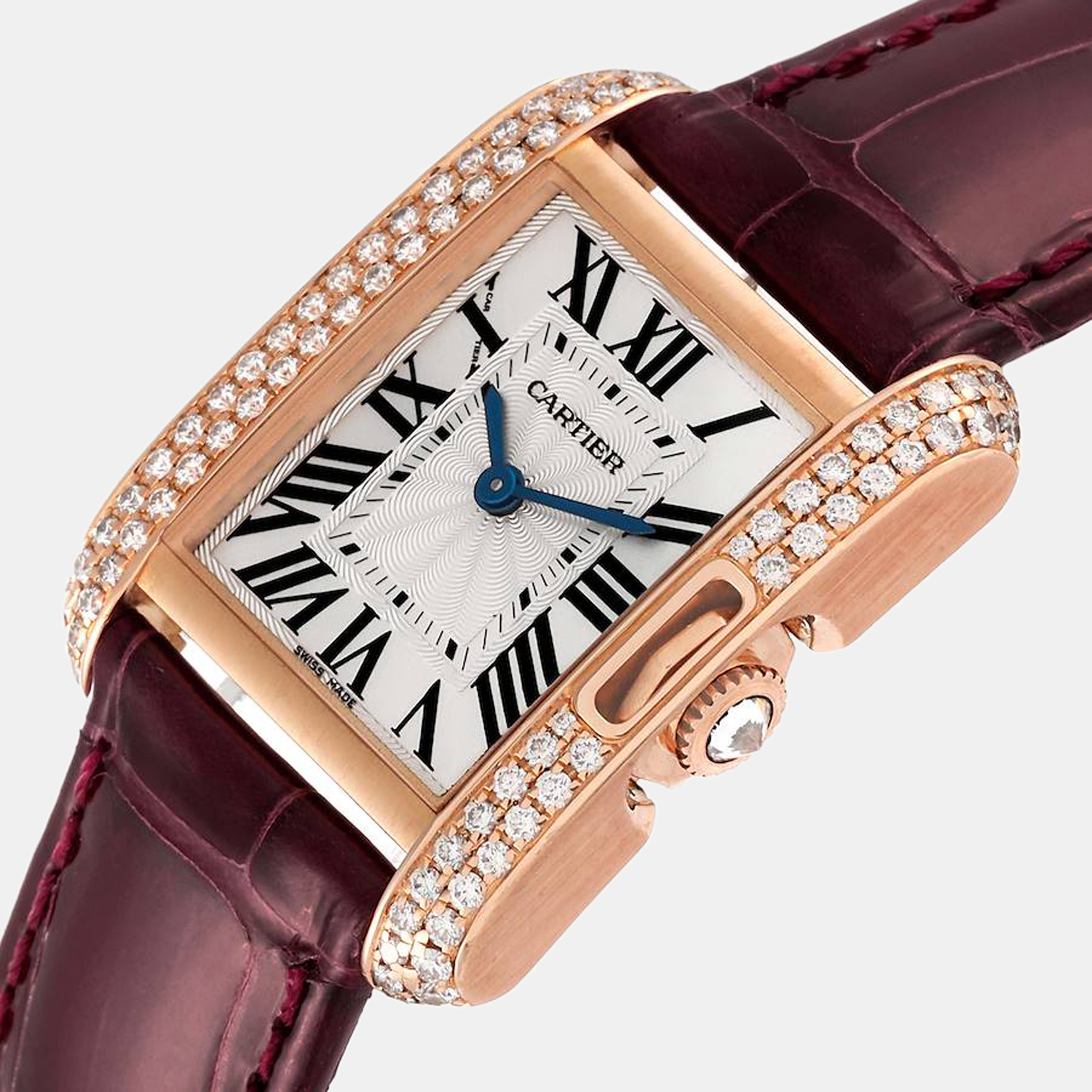 Cartier Silver 18k Rose Gold Tank Anglaise WT100013 Quartz Women's Wristwatch 23 Mm