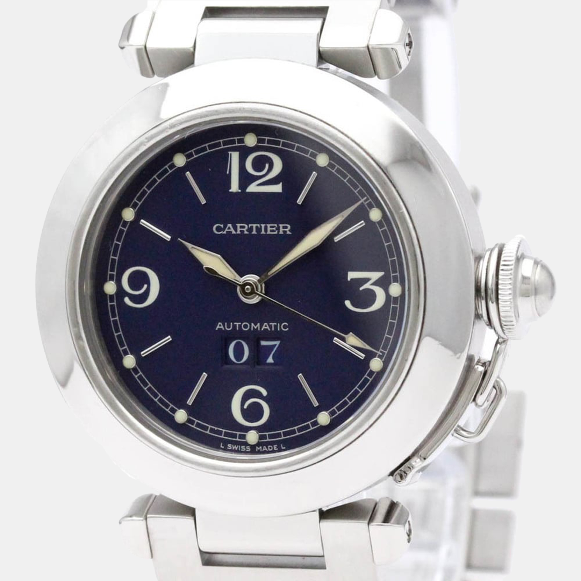 Cartier Blue Stainless Steel Pasha C De Cartier W31047M7 Automatic Women's Wristwatch 35 Mm