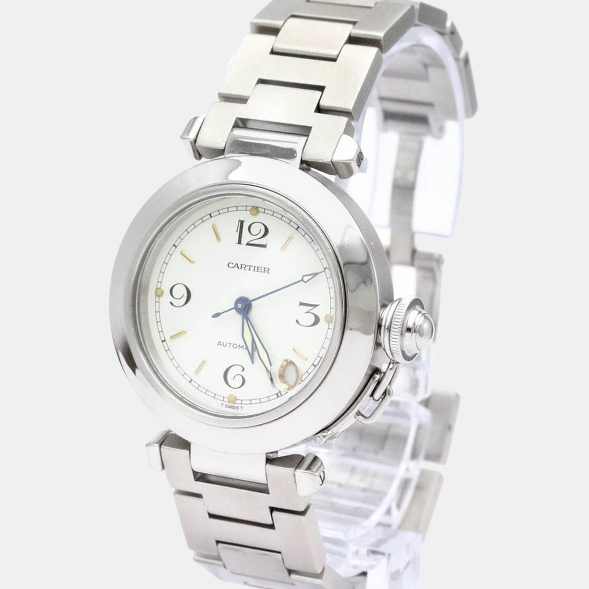 Cartier White Stainless Steel Pasha C De Cartier W31015M7 Automatic Women's Wristwatch 35 Mm