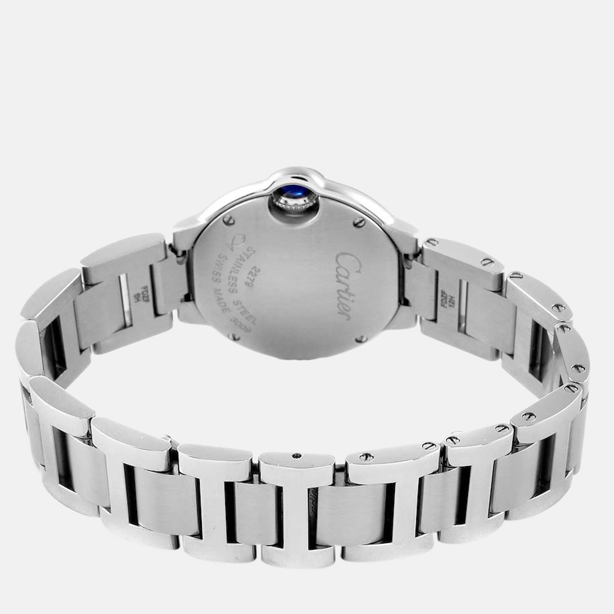 Cartier Silver Stainless Steel Ballon Bleu W69010Z4 Quartz Women's Wristwatch 29 Mm
