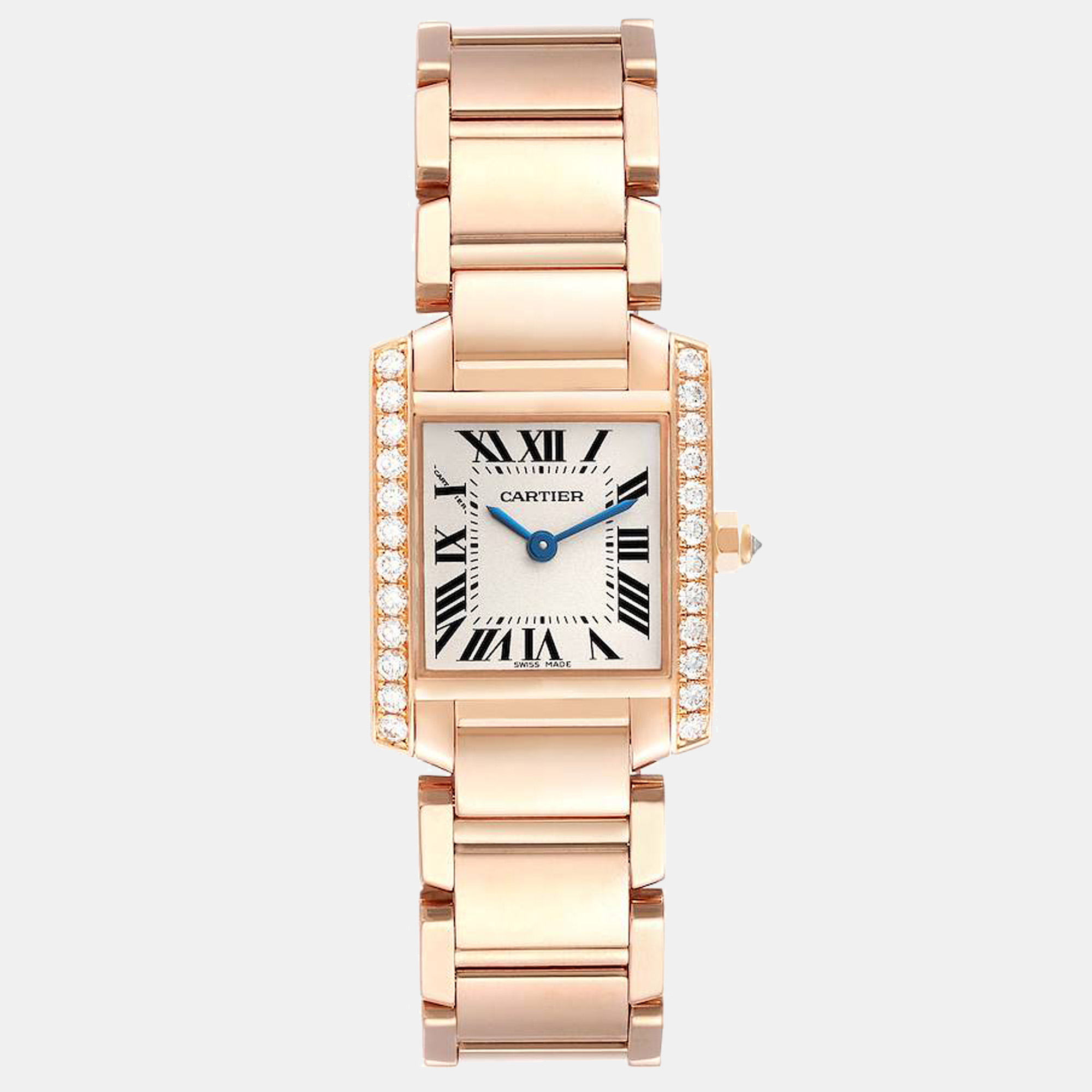 Cartier silver diamonds 18k rose gold tank francaise wjta0022 women's wristwatch 25 mm