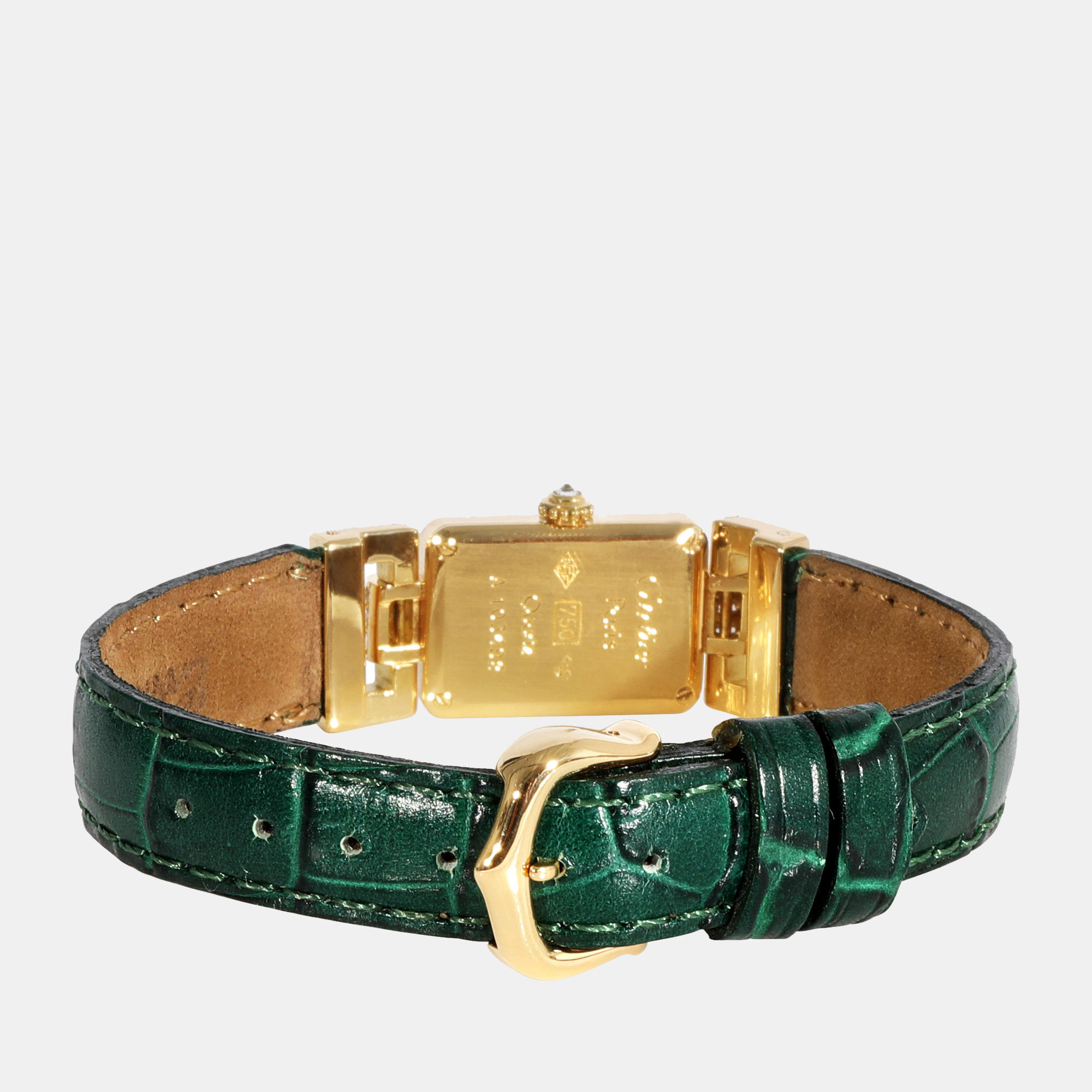 Cartier Silver Diamonds 18K Yellow Gold Tank Art Deco Women's Wristwatch 13.5 Mm