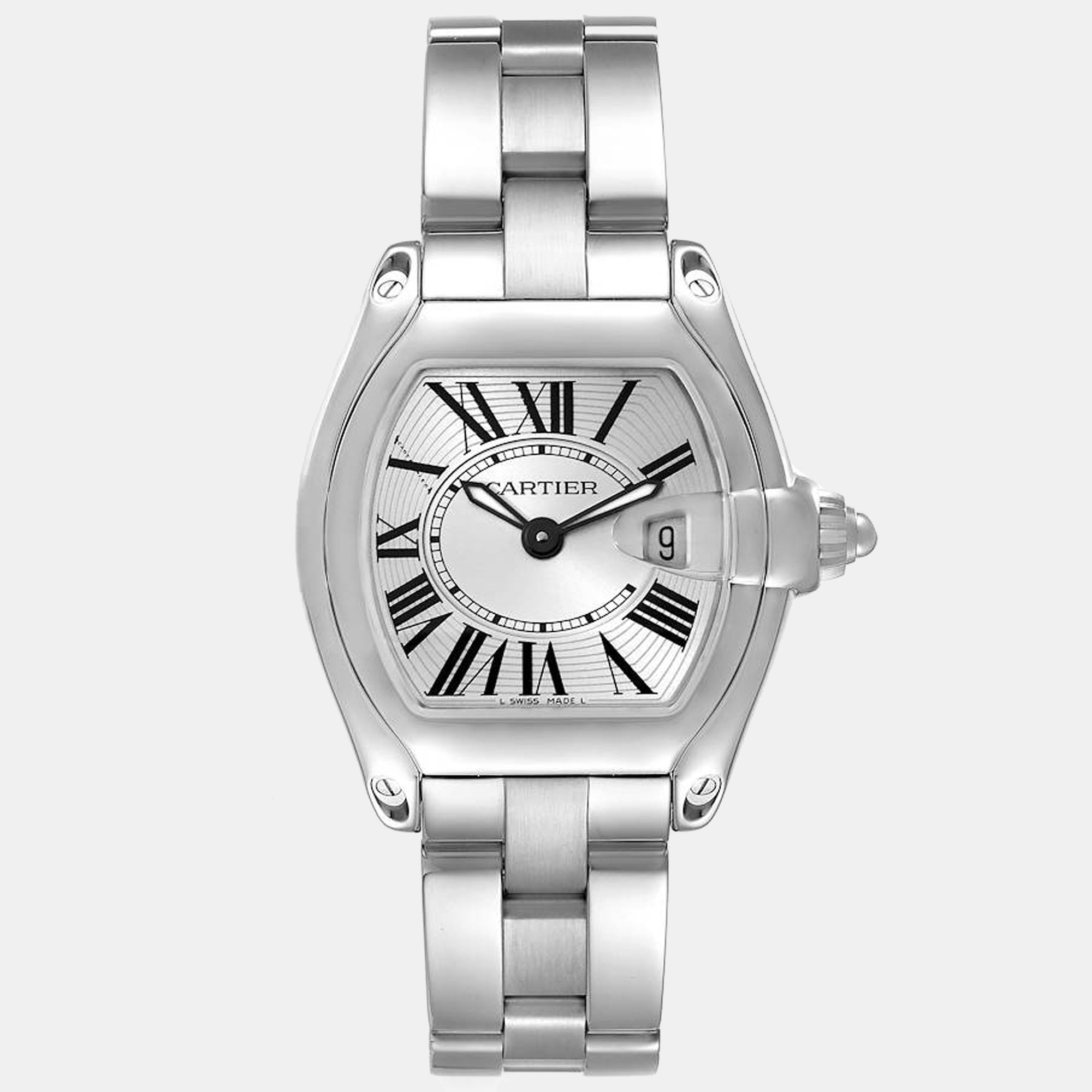 Cartier silver stainless steel roadster w62016v3 women's wristwatch 30 mm