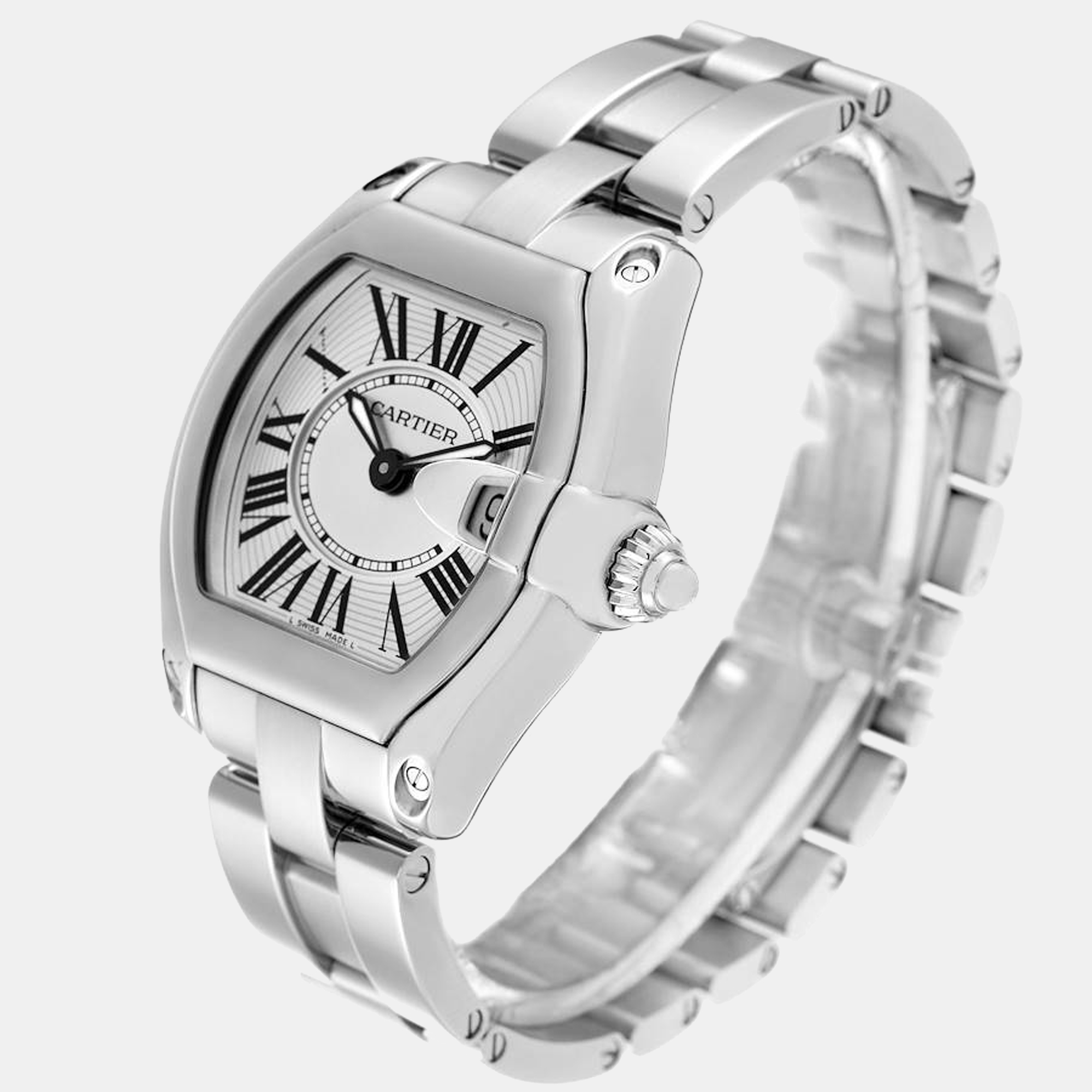 Cartier Silver Stainless Steel Roadster W62016V3 Women's Wristwatch 30 Mm