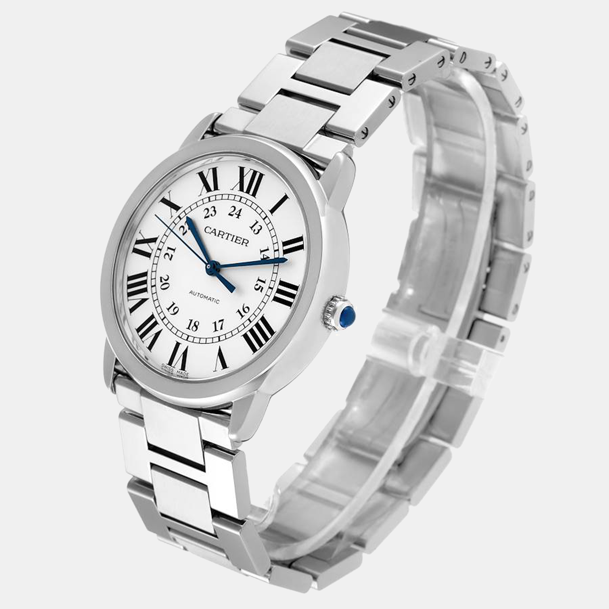 Cartier Silver Stainless Steel Ronde Solo WSRN0012 Women's Wristwatch 36 Mm