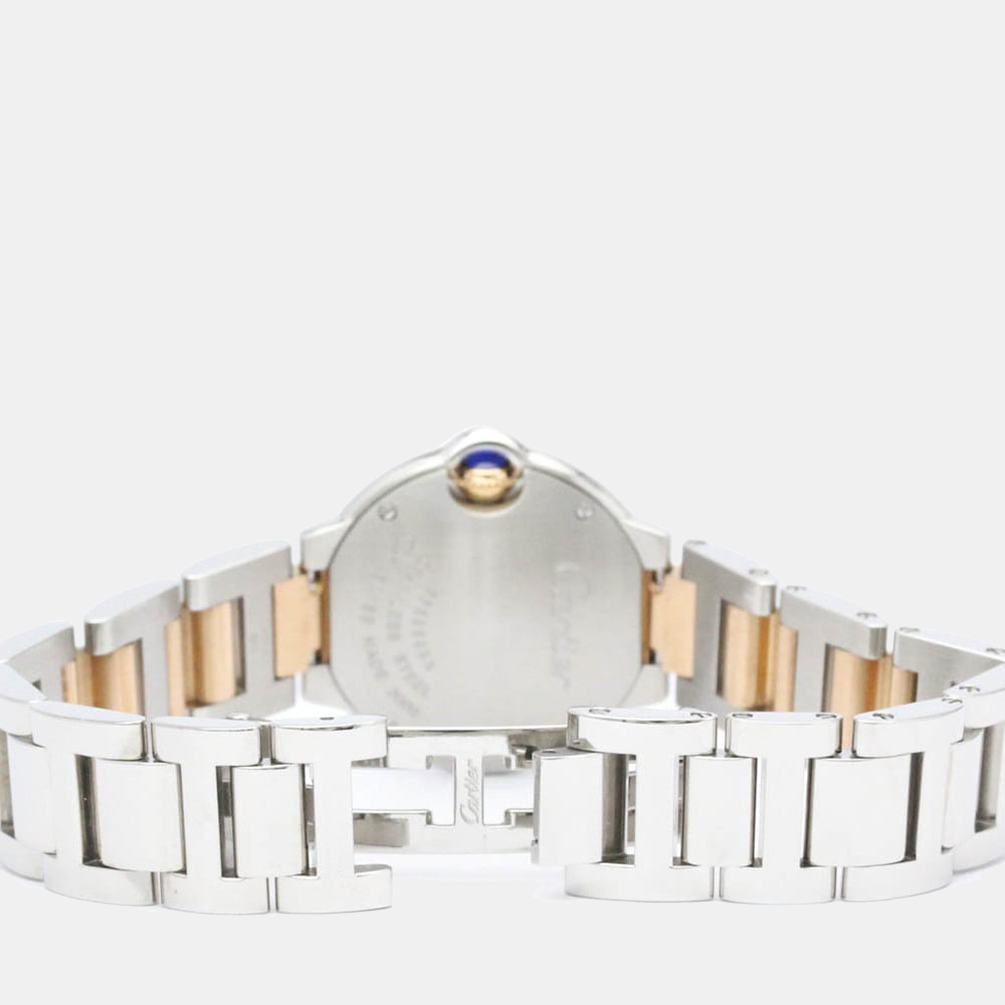 Cartier Silver Diamonds 18K Rose Gold And Stainless Steel Ballon Bleu WE902030 Women's Wristwatch 28 Mm