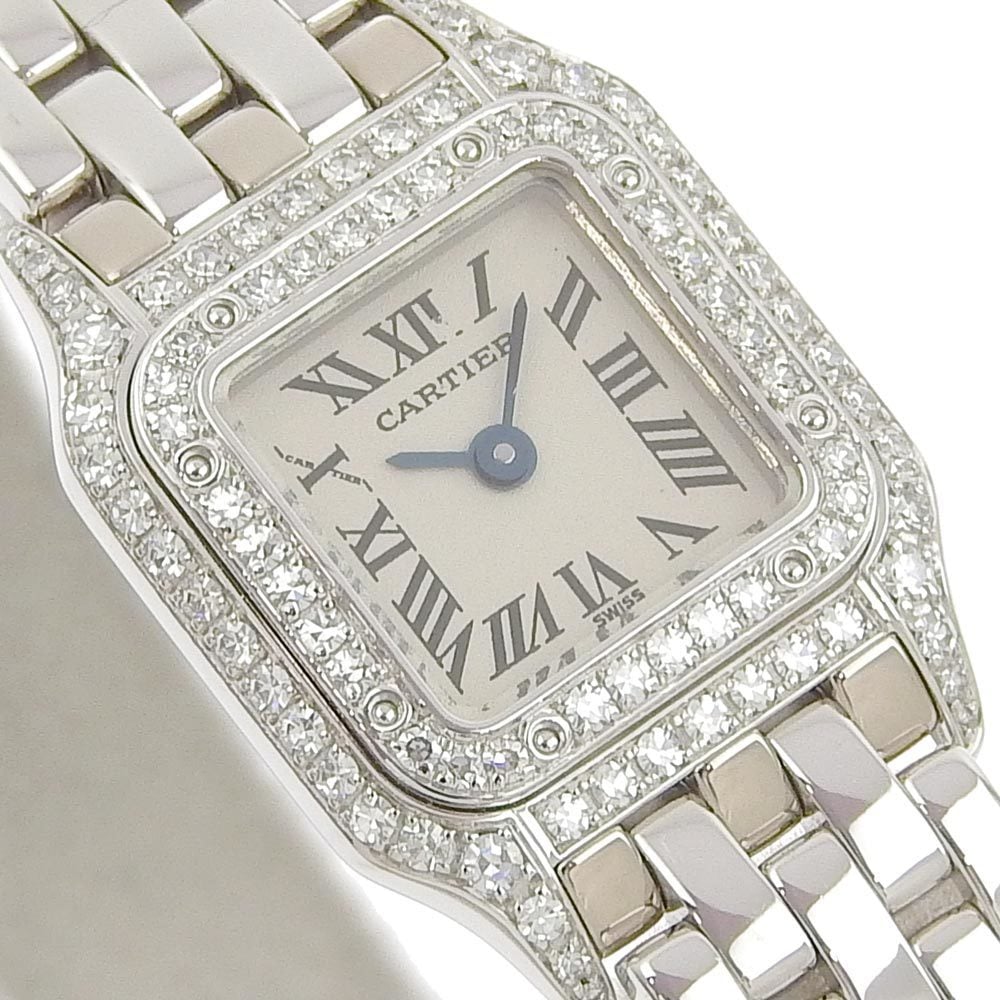 Cartier Silver Diamonds 18K White Gold Panthere WF3210F3 Women's Wristwatch 17 Mm