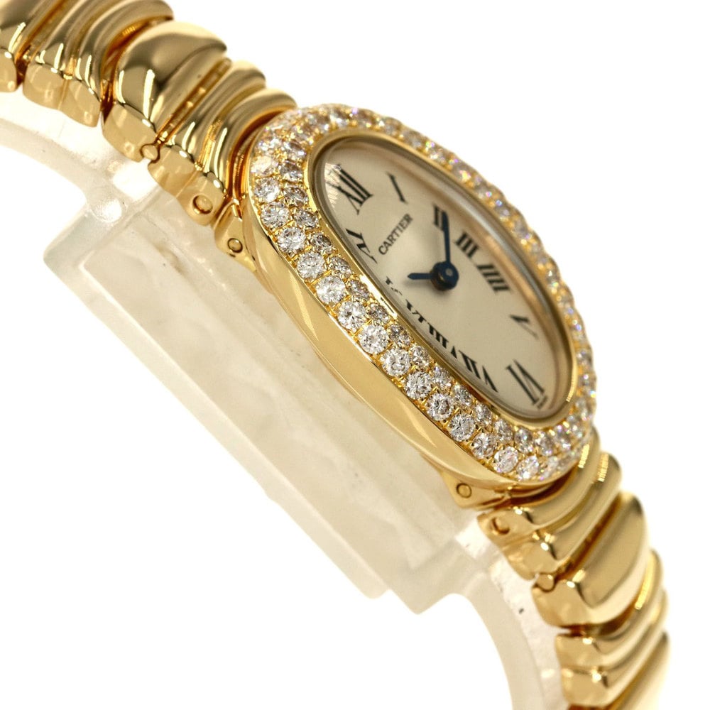 Cartier White Diamonds 18K Yellow Gold Baignoire WB5094D8 Women's Wristwatch 18 Mm