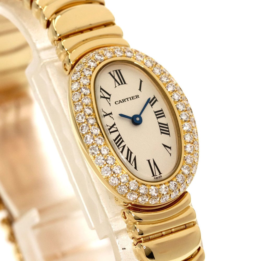Cartier White Diamonds 18K Yellow Gold Baignoire WB5094D8 Women's Wristwatch 18 Mm