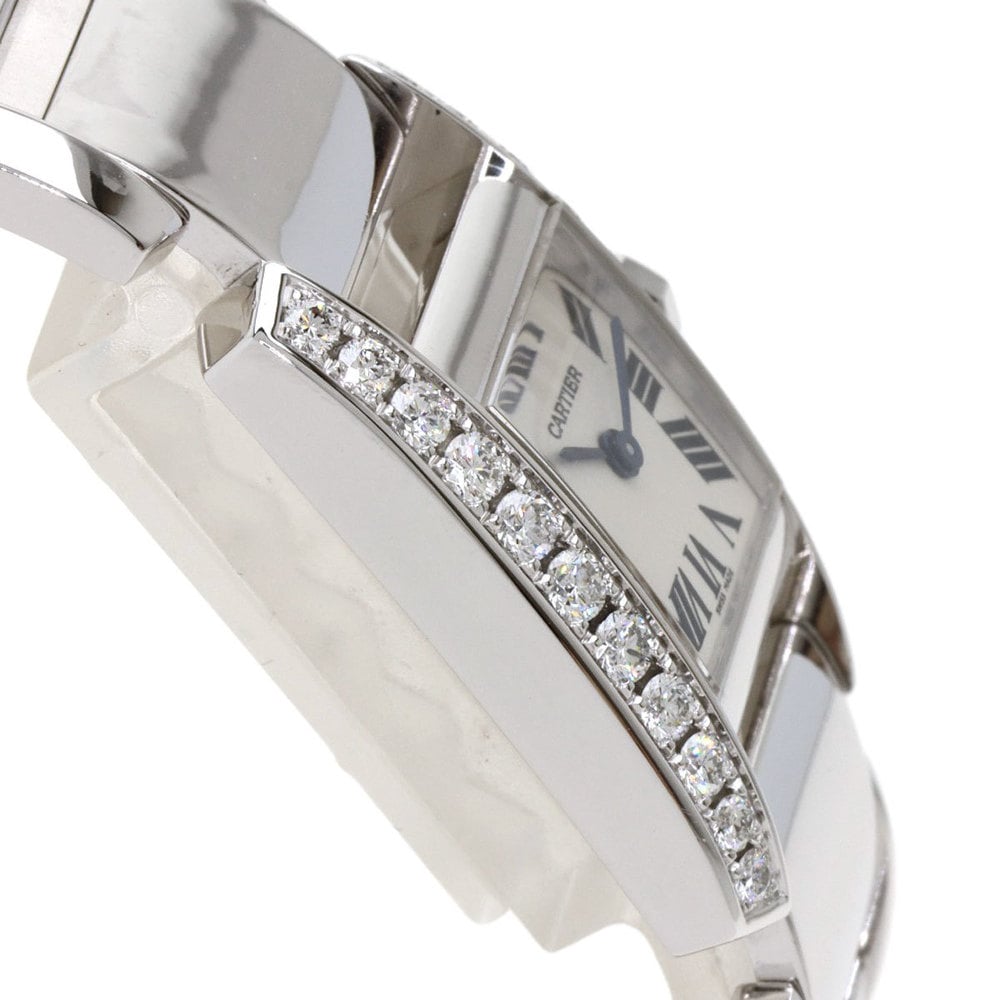 Cartier Silver Diamonds 18K White Gold Tankissime WE70039H Women's Wristwatch 20.5 Mm