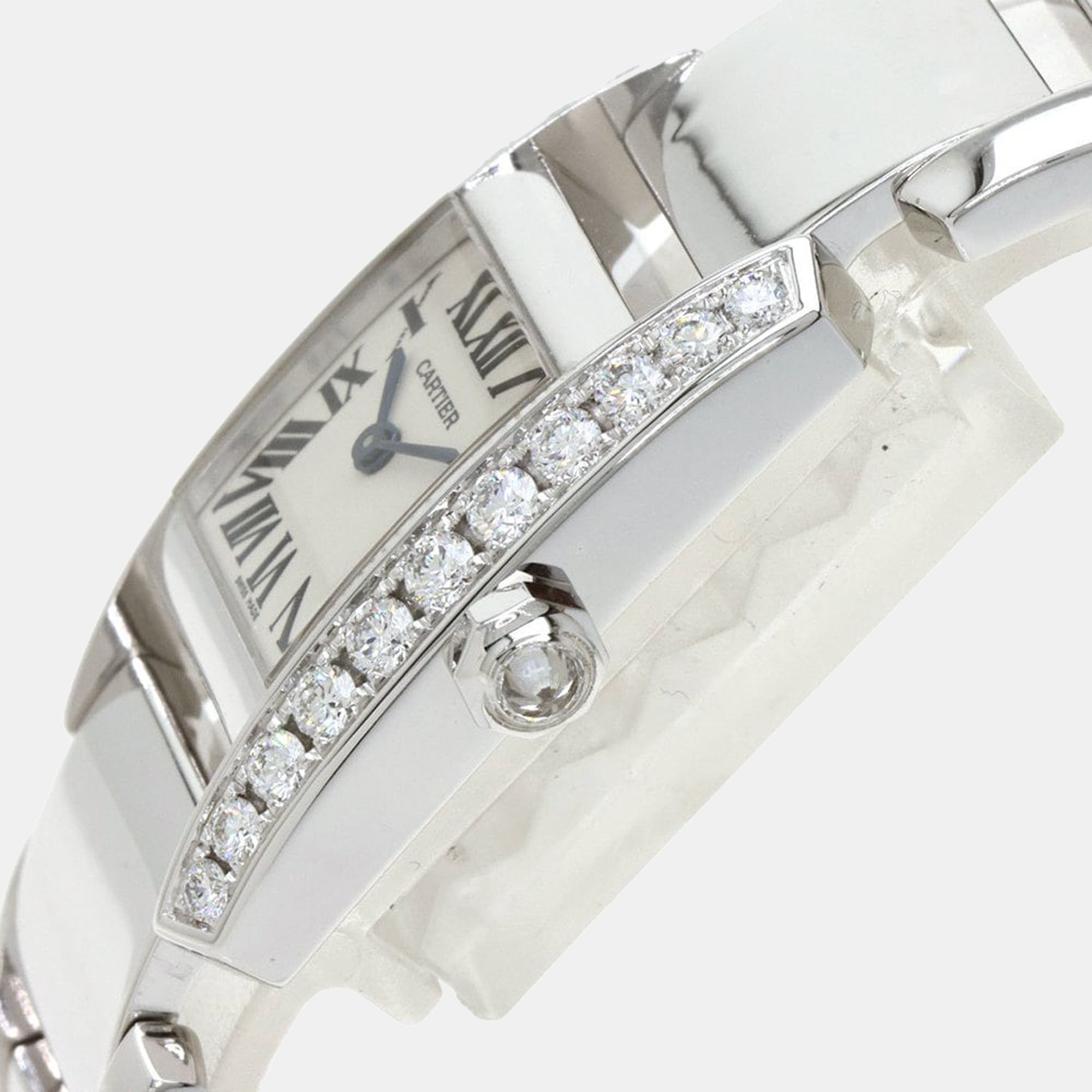 Cartier Silver Diamonds 18K White Gold Tankissime WE70039H Women's Wristwatch 20.5 Mm