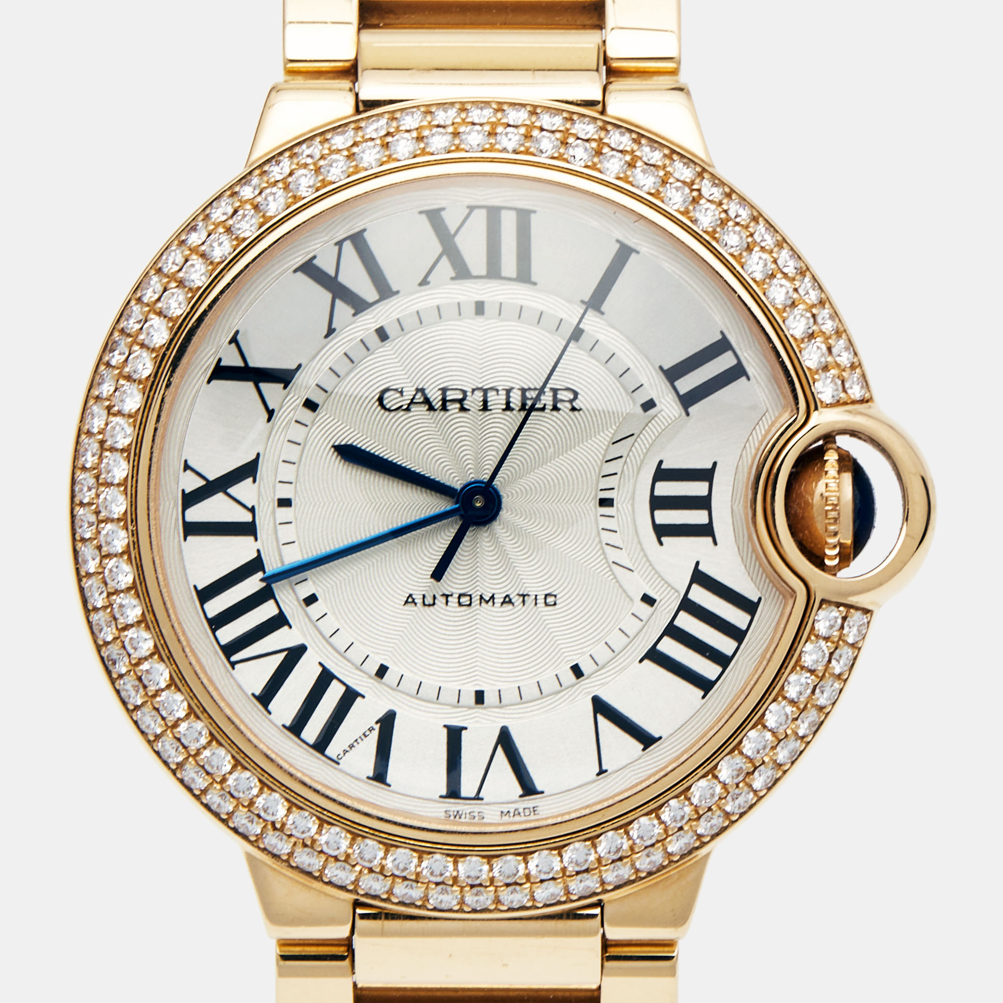 Cartier Silver Diamond 18K Rose Gold Ballon Bleu WJBB0005 Automatic Women's Wristwatch 36MM