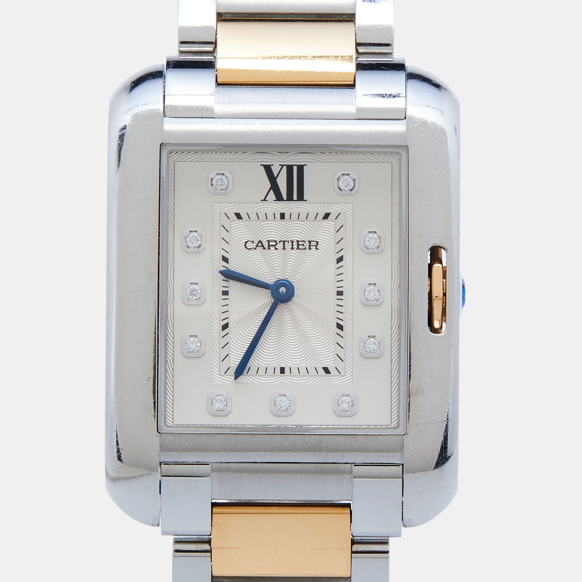 Cartier Silver 18K Rose Gold Stainless Steel Diamond Tank Anglaise WT100032 Women's Wristwatch 26 Mm
