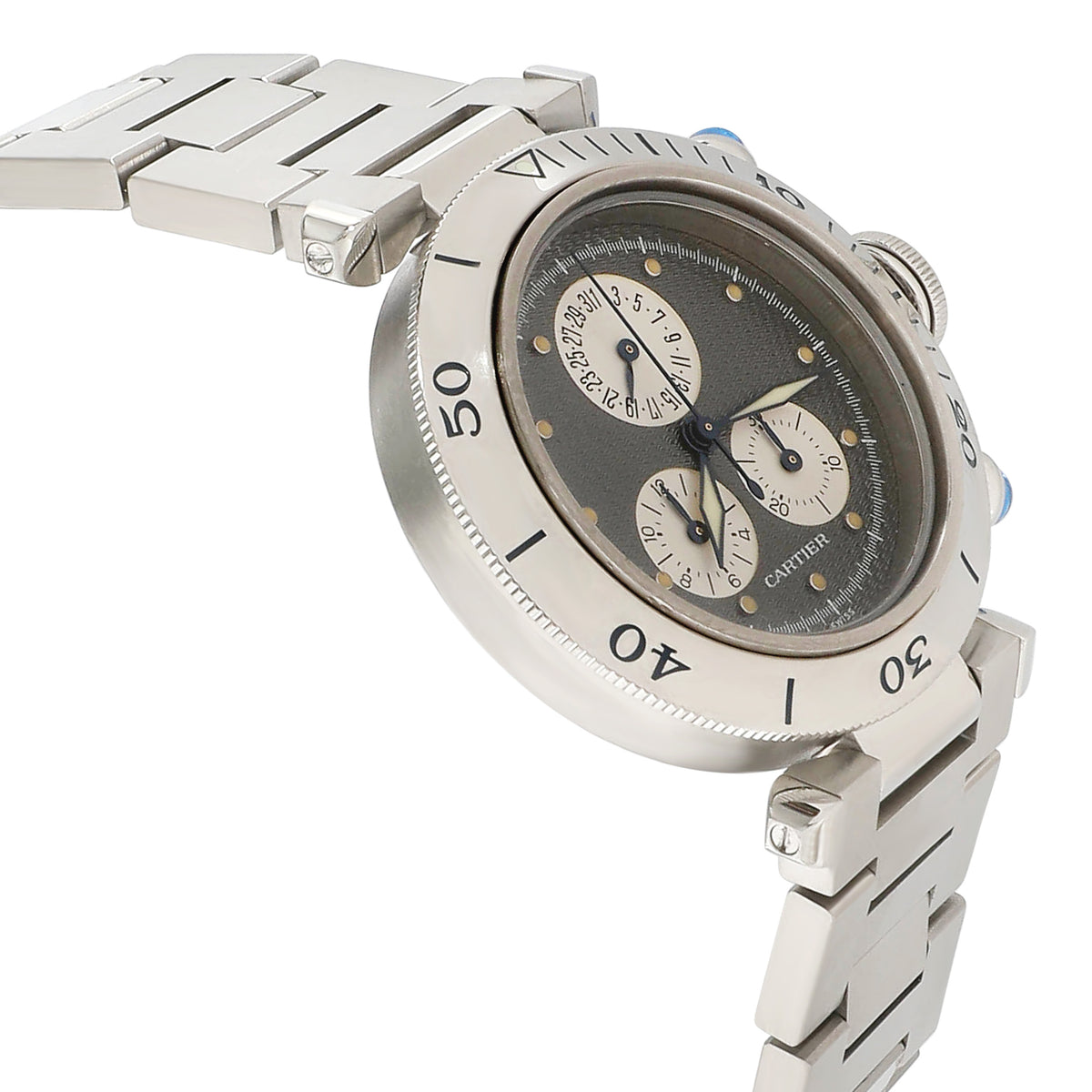 Cartier Black Stainless Steel Pasha C Reflex 1352 Women's Wristwatch 35 Mm