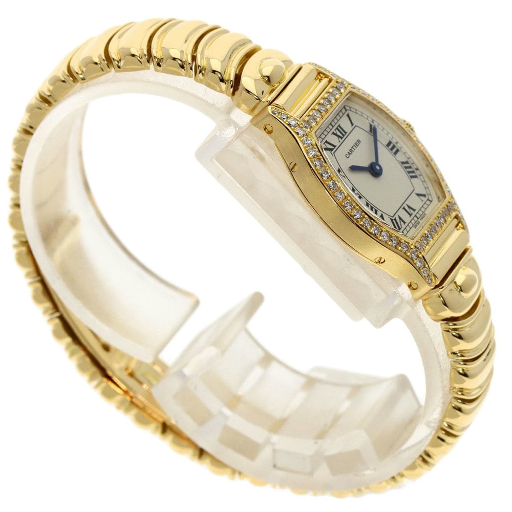 Cartier White Diamonds 18K Yellow Gold Tortue Women's Wristwatch 20.5 Mm